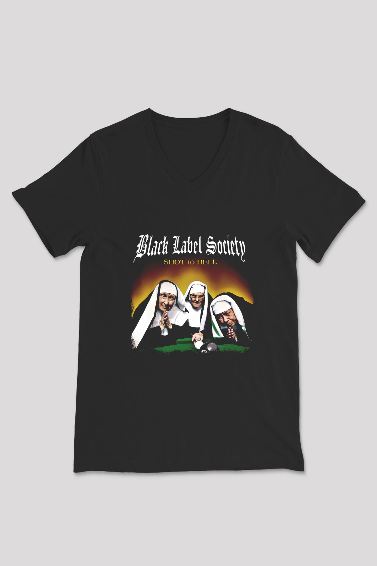 Black Label Society Baskılı Unisex Siyah V Yaka Tişört