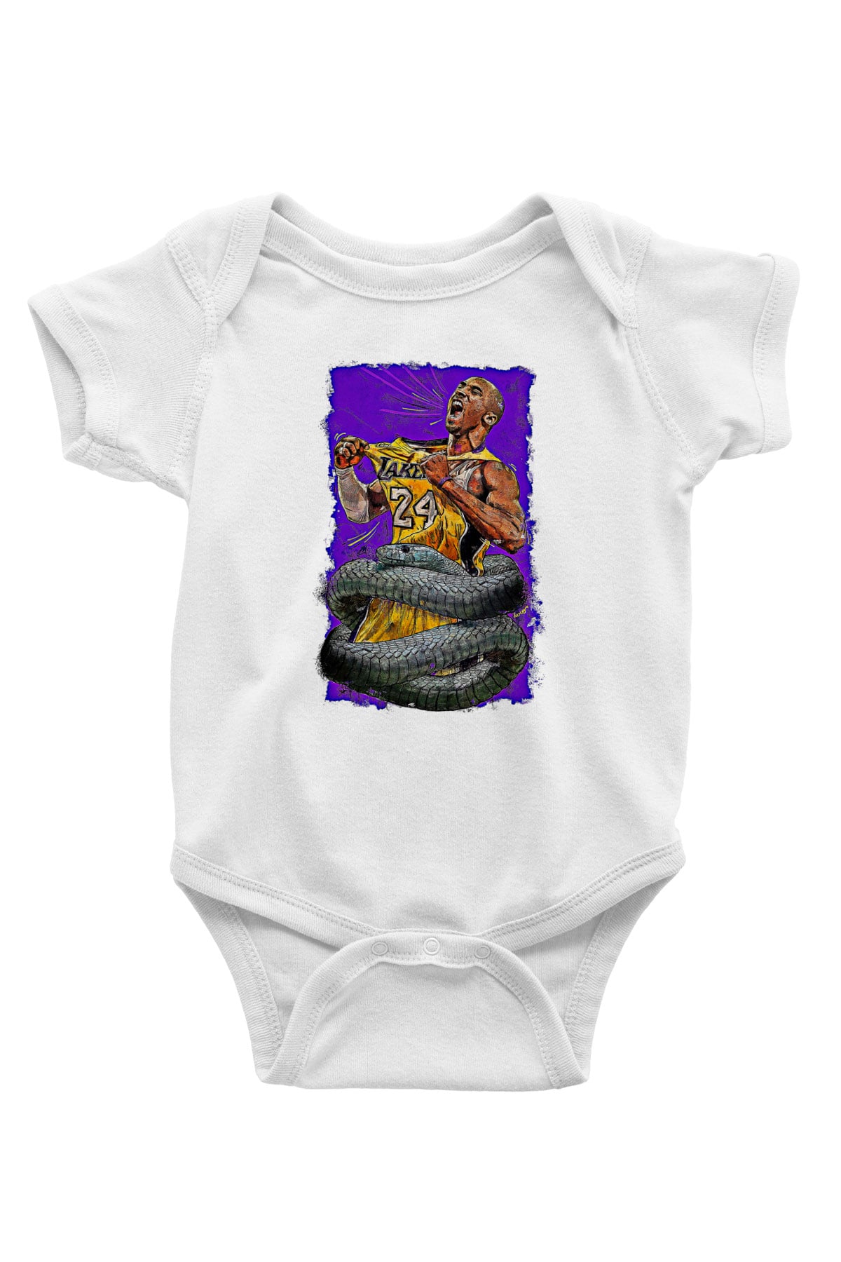 Black Mamba Baskılı Beyaz Unisex Bebek Body - Zıbın
