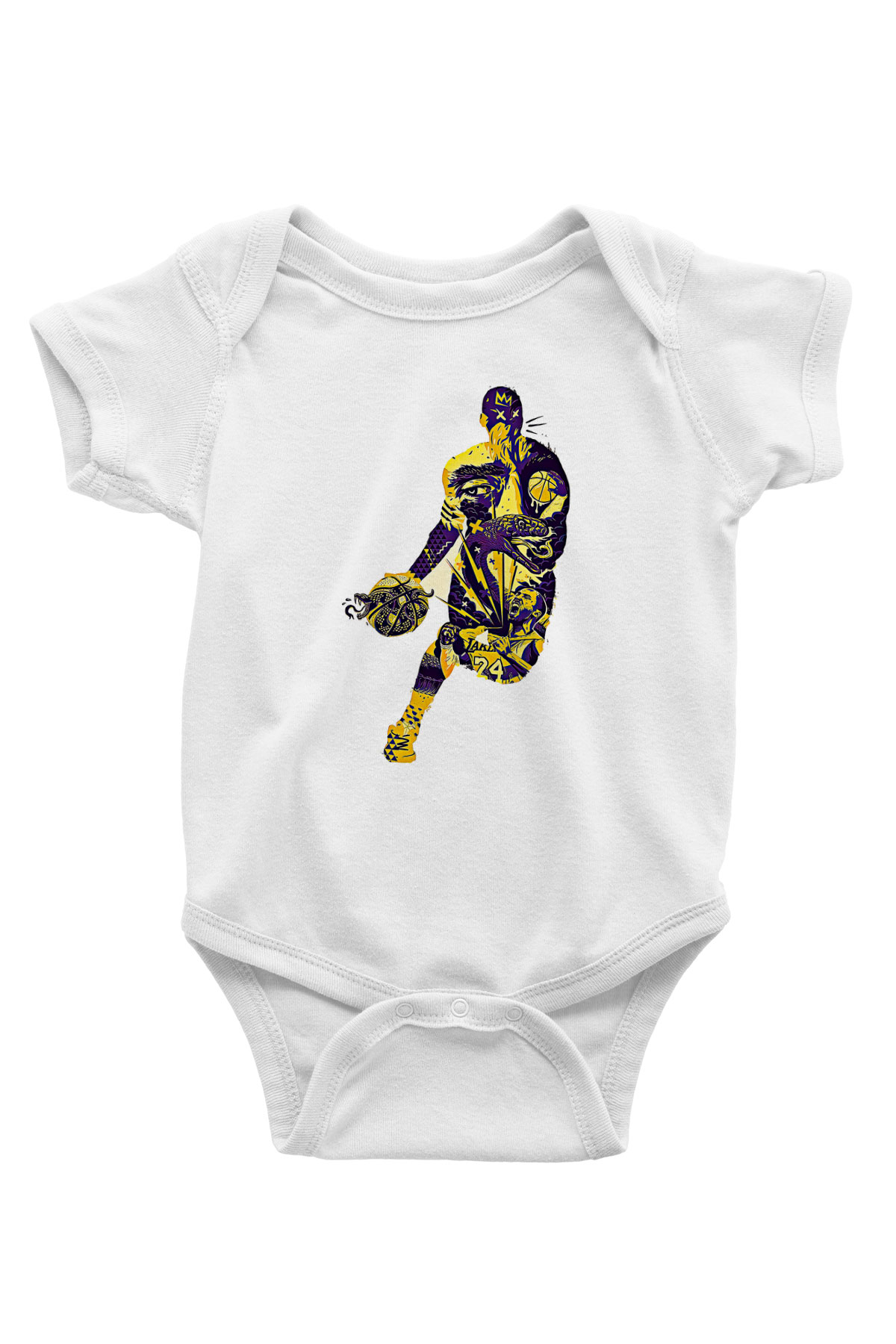 Black Mamba Baskılı Beyaz Unisex Bebek Body - Zıbın