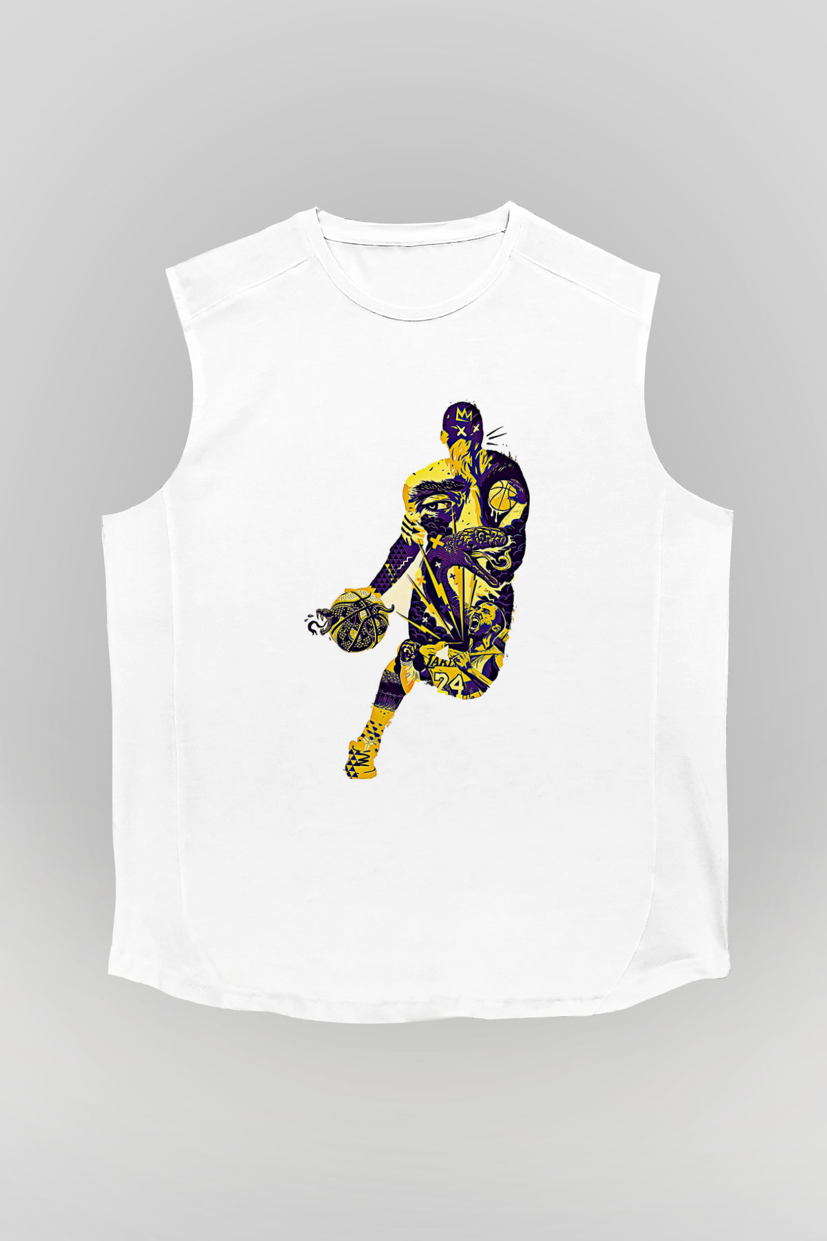 Black Mamba Baskılı Beyaz Unisex Kolsuz Tişört - Tshirt