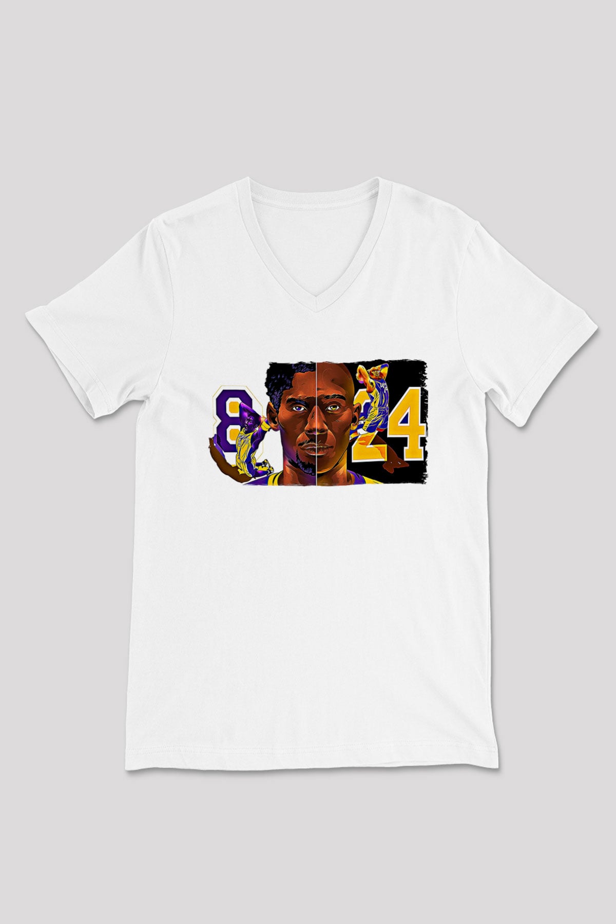 Black Mamba Baskılı Beyaz Unisex V Yaka Tişört - Tshirt