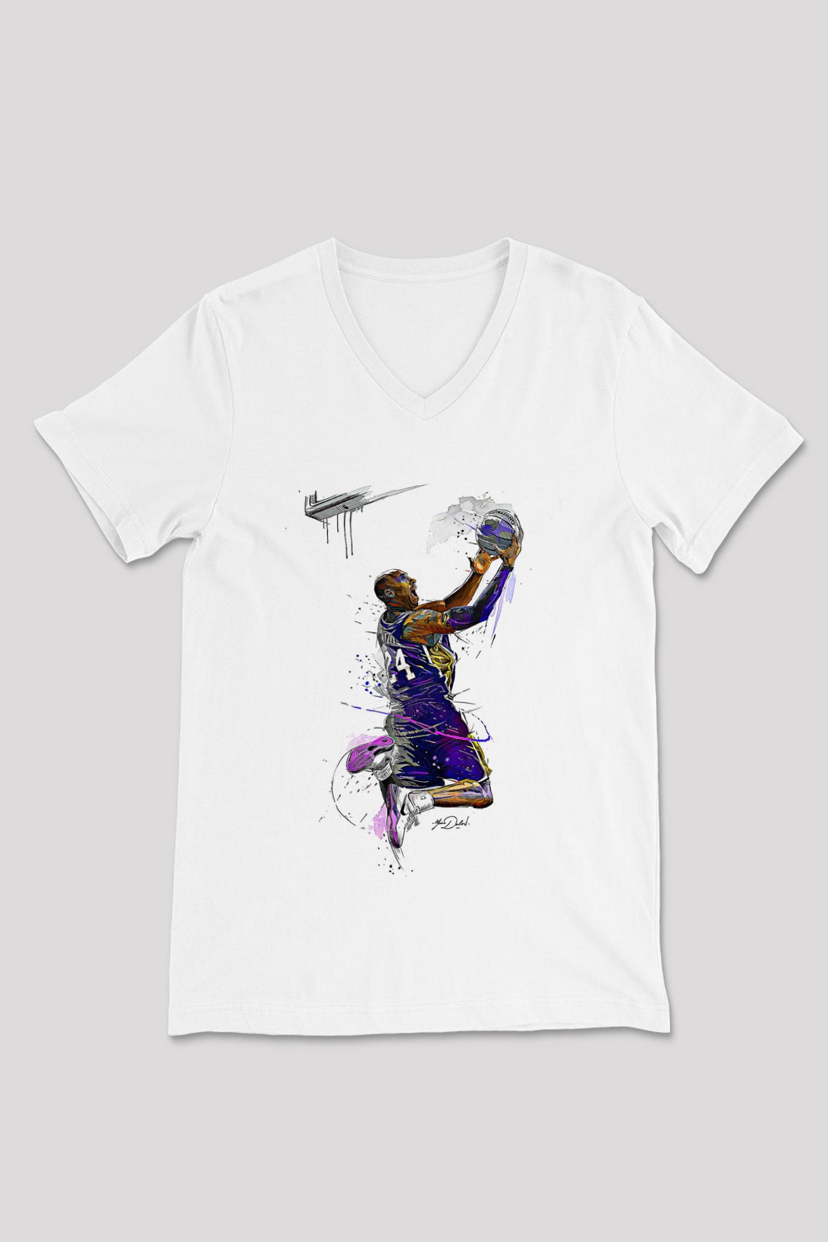 Black Mamba Baskılı Beyaz Unisex V Yaka Tişört - Tshirt