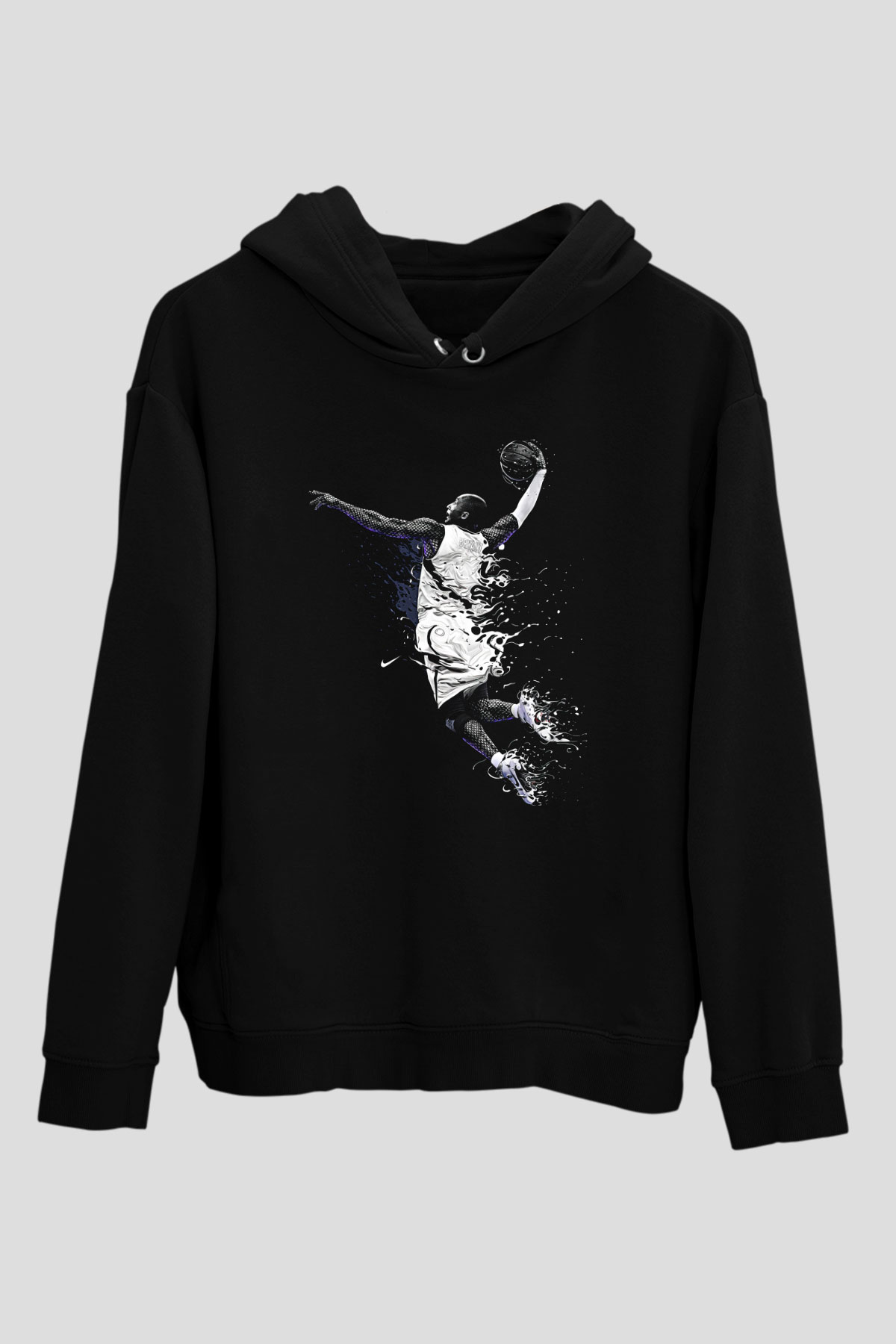Black Mamba Baskılı Unisex Siyah Kapüşonlu Sweatshirt