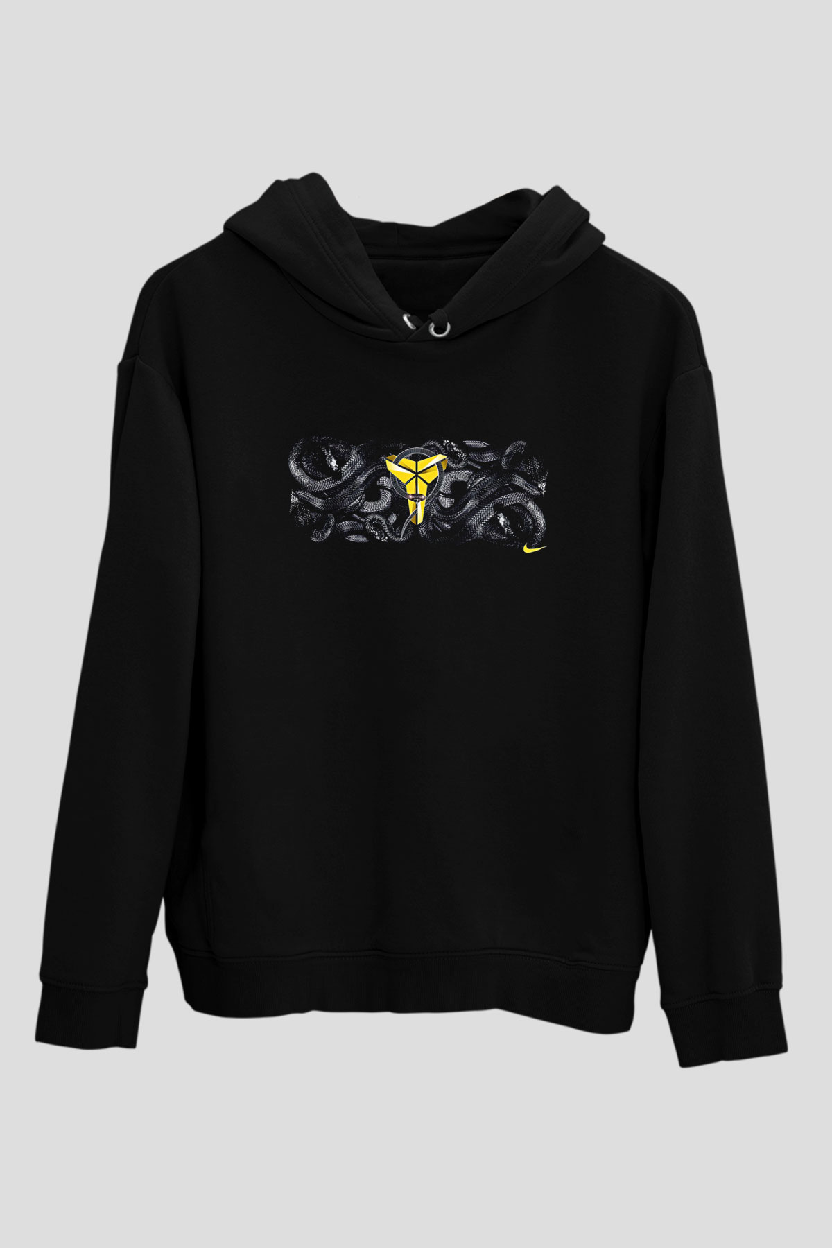 Black Mamba Baskılı Unisex Siyah Kapüşonlu Sweatshirt