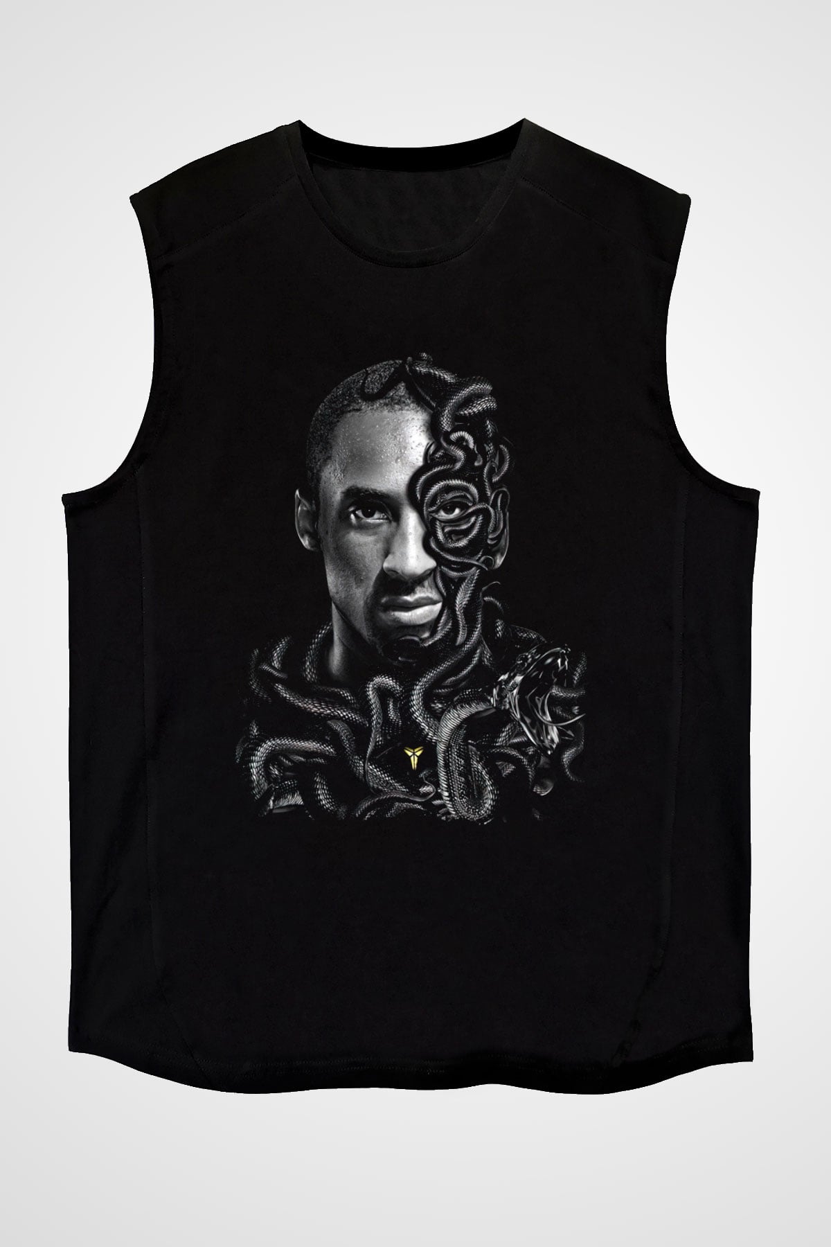 Black Mamba Baskılı Unisex Siyah Kolsuz Tişört - Tshirt