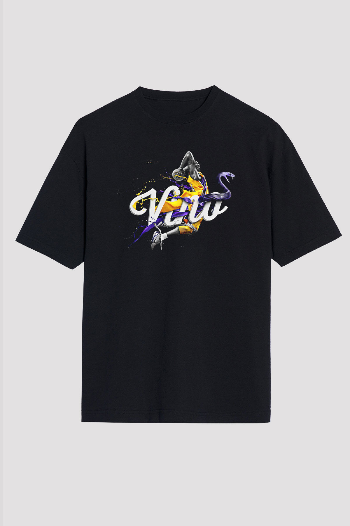 Black Mamba Baskılı Unisex Siyah Oversize Tişört - Tshirt