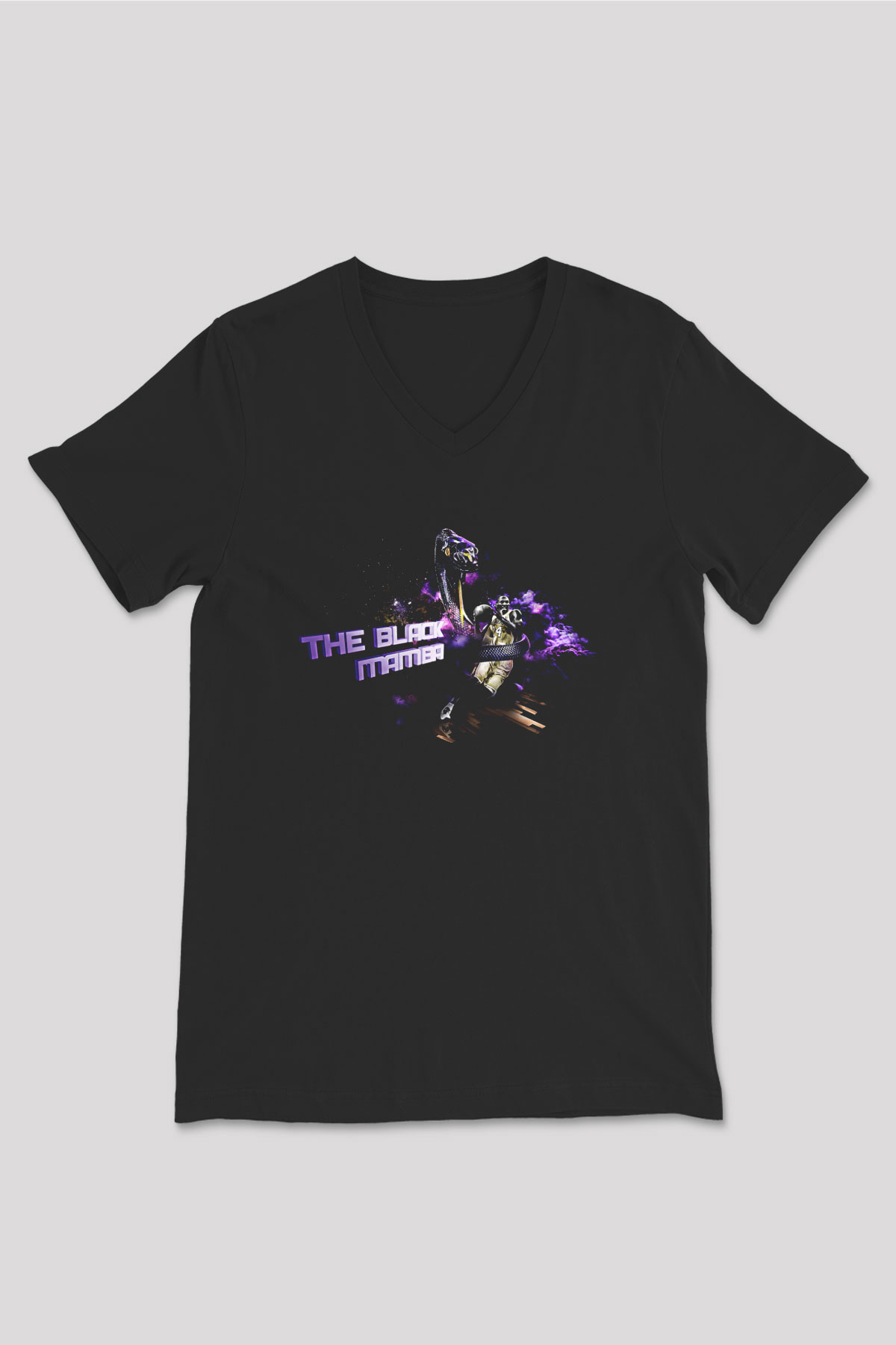 Black Mamba Baskılı Unisex Siyah V Yaka Tişört - Tshirt