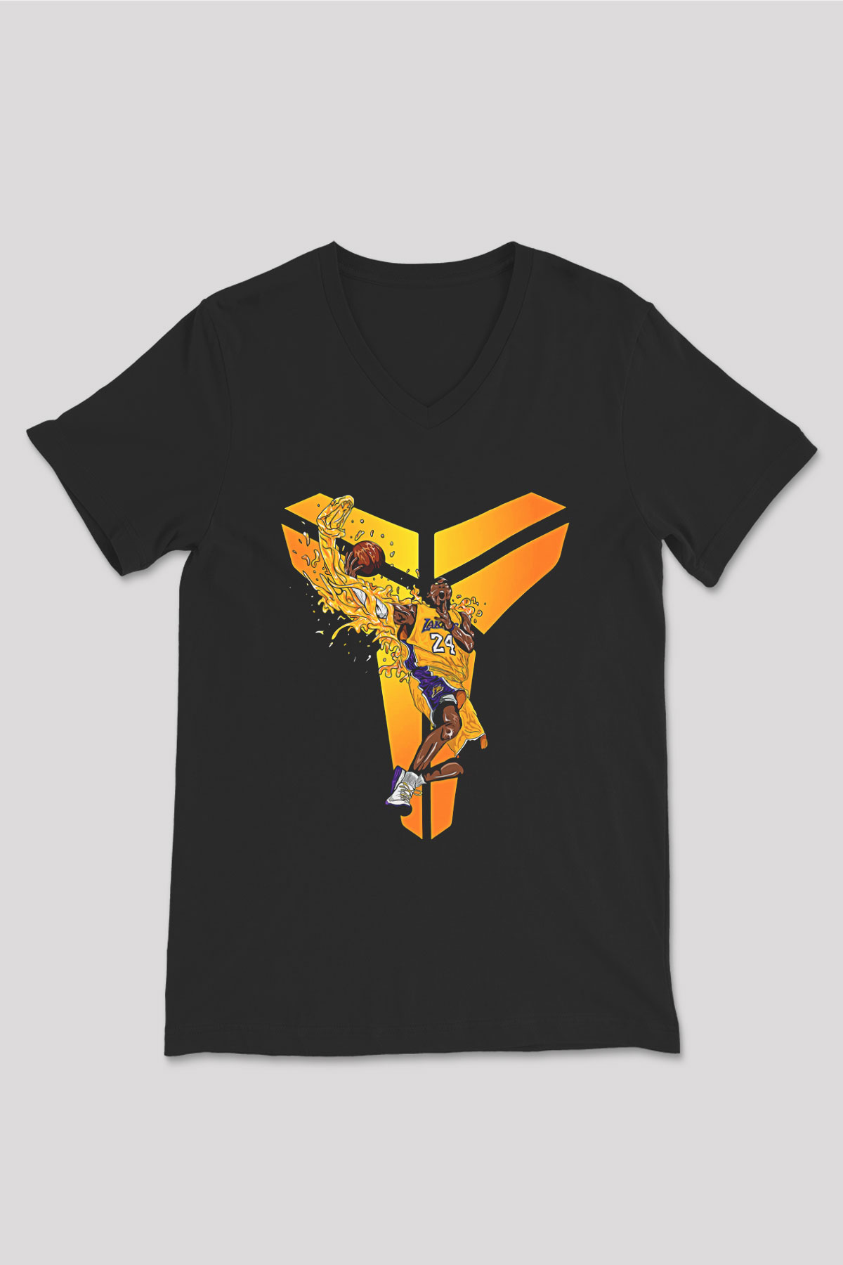 Black Mamba Baskılı Unisex Siyah V Yaka Tişört - Tshirt