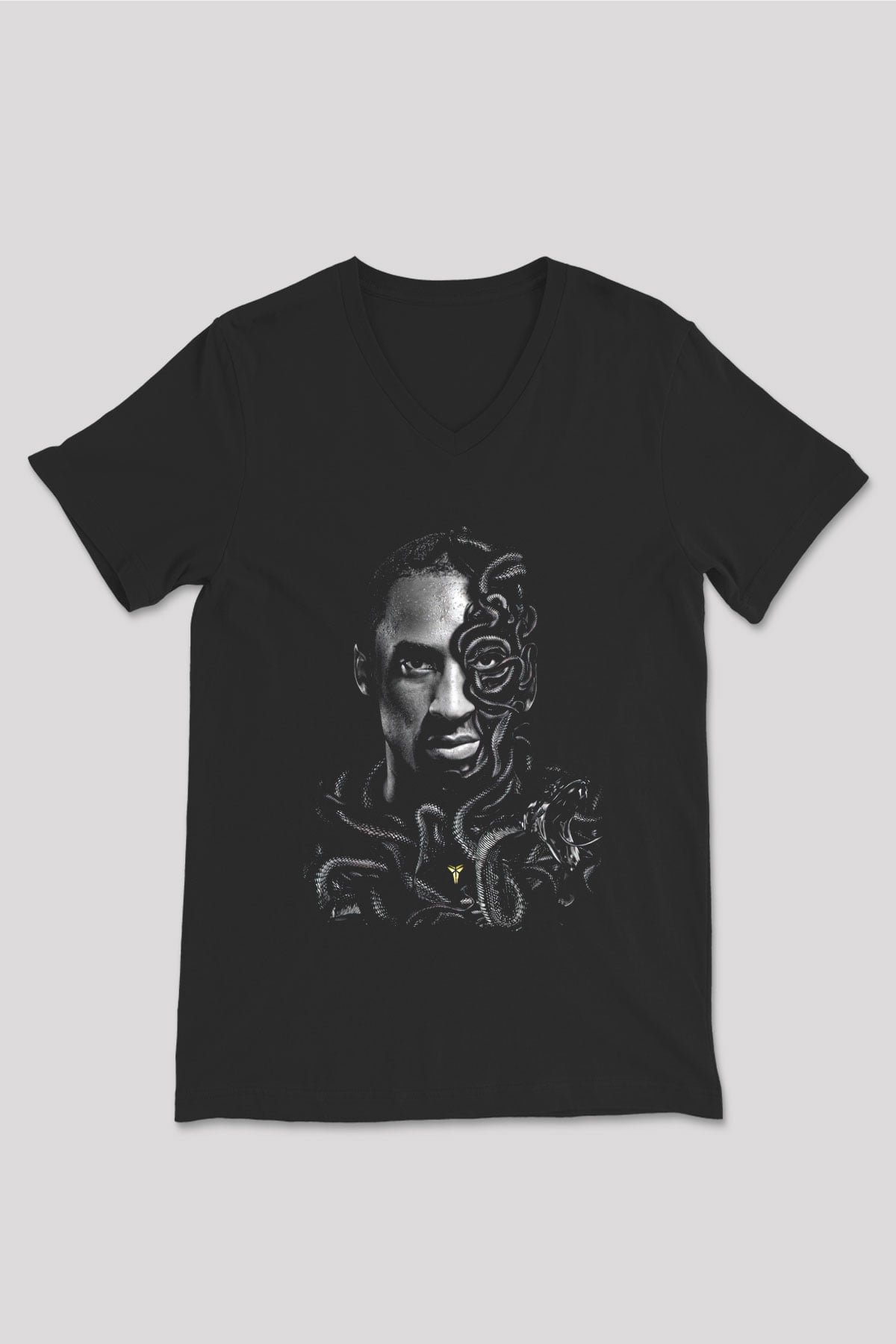 Black Mamba Baskılı Unisex Siyah V Yaka Tişört - Tshirt