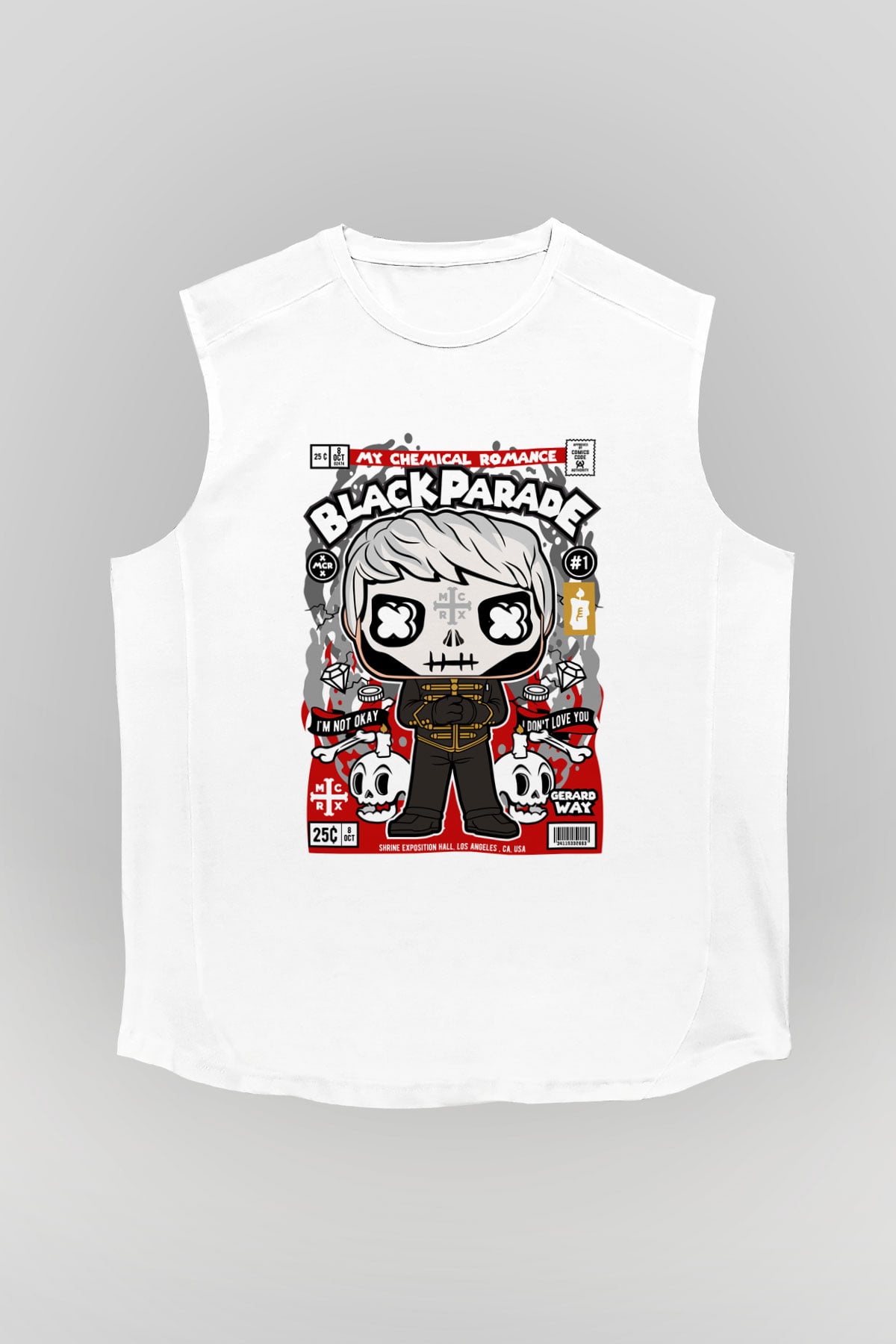 Black Parade Baskılı Unisex Beyaz Kolsuz Tişört