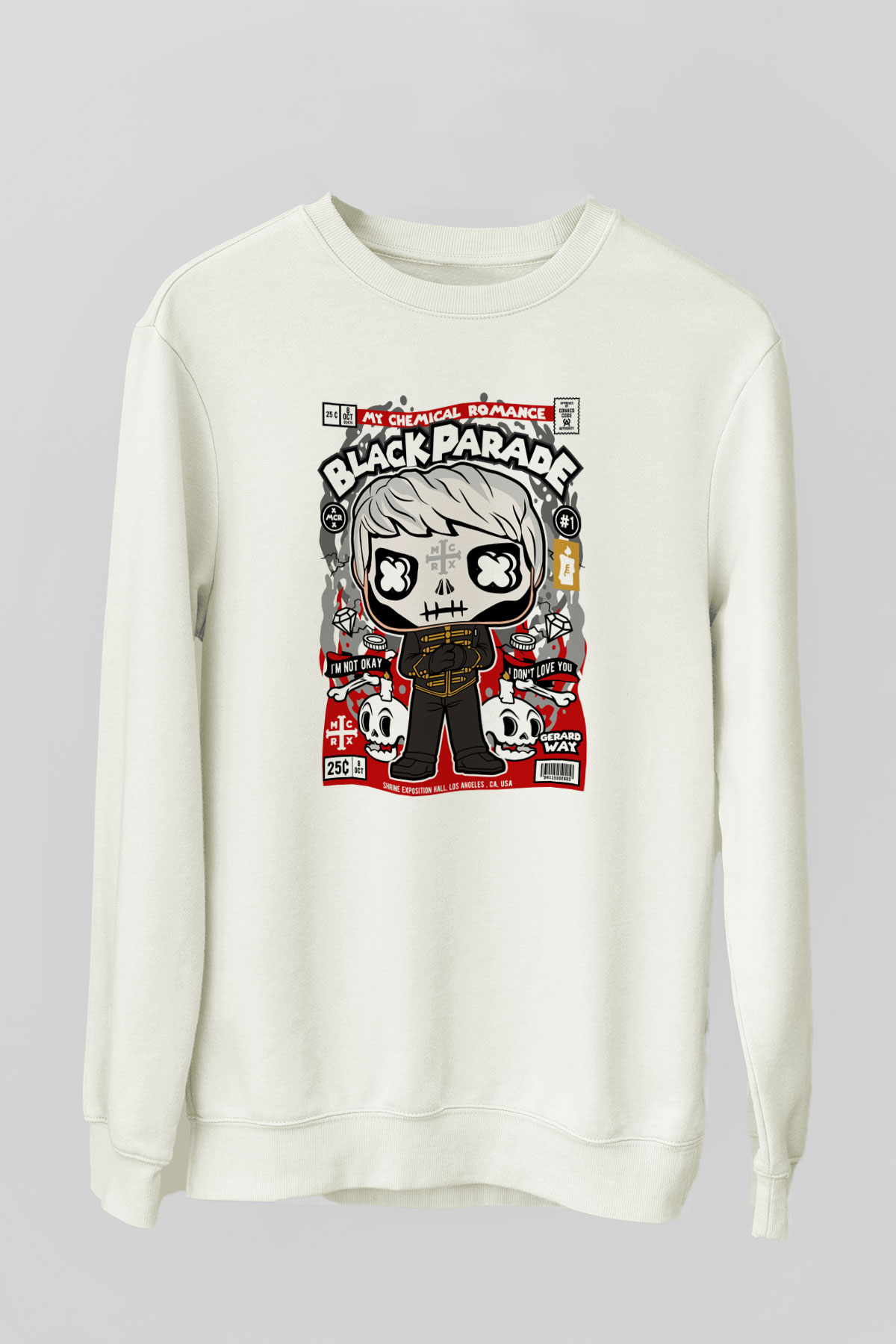 Black Parade Baskılı Unisex Beyaz Sweatshirt