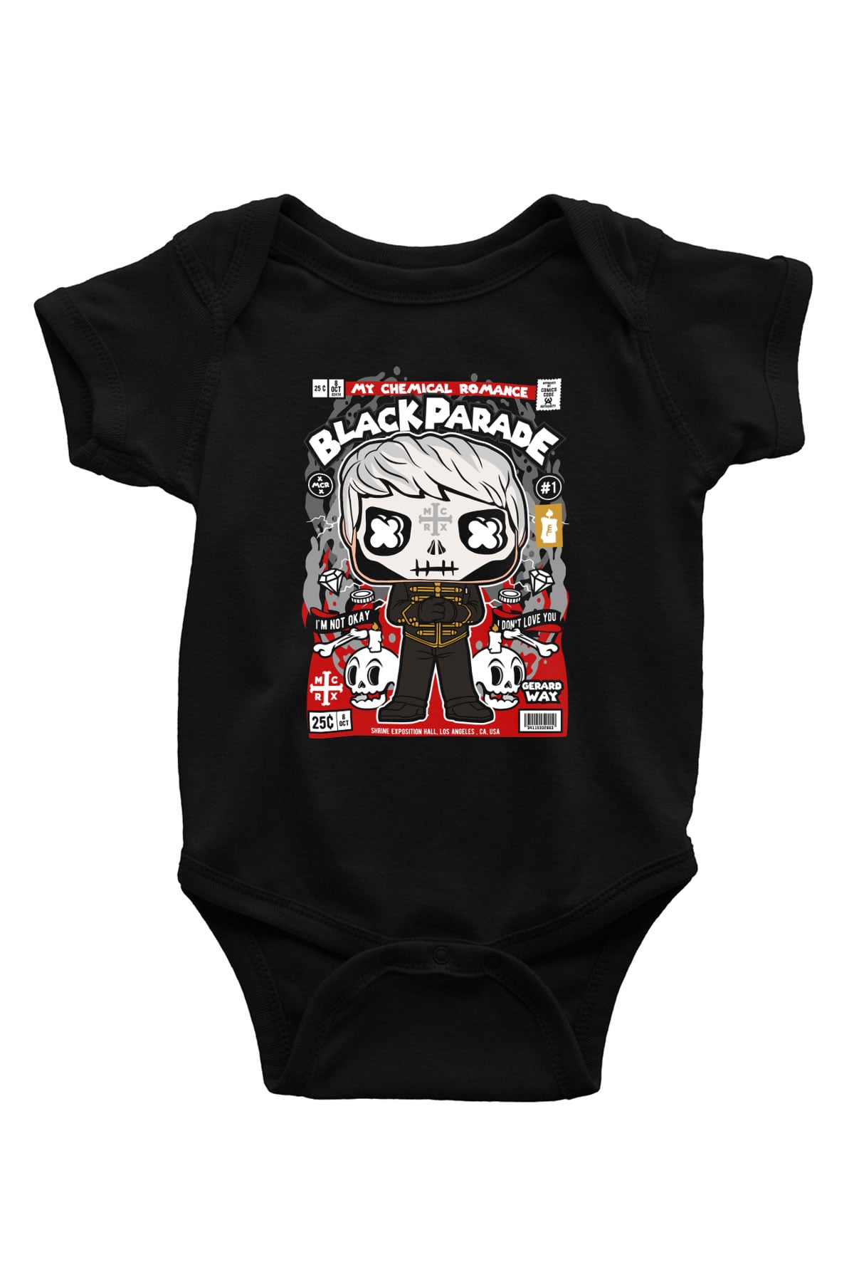 Black Parade Baskılı Unisex Siyah Bebek Body - Zıbın