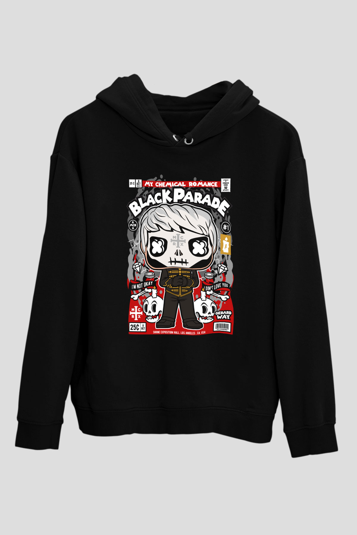 Black Parade Baskılı Unisex Siyah Hoodie