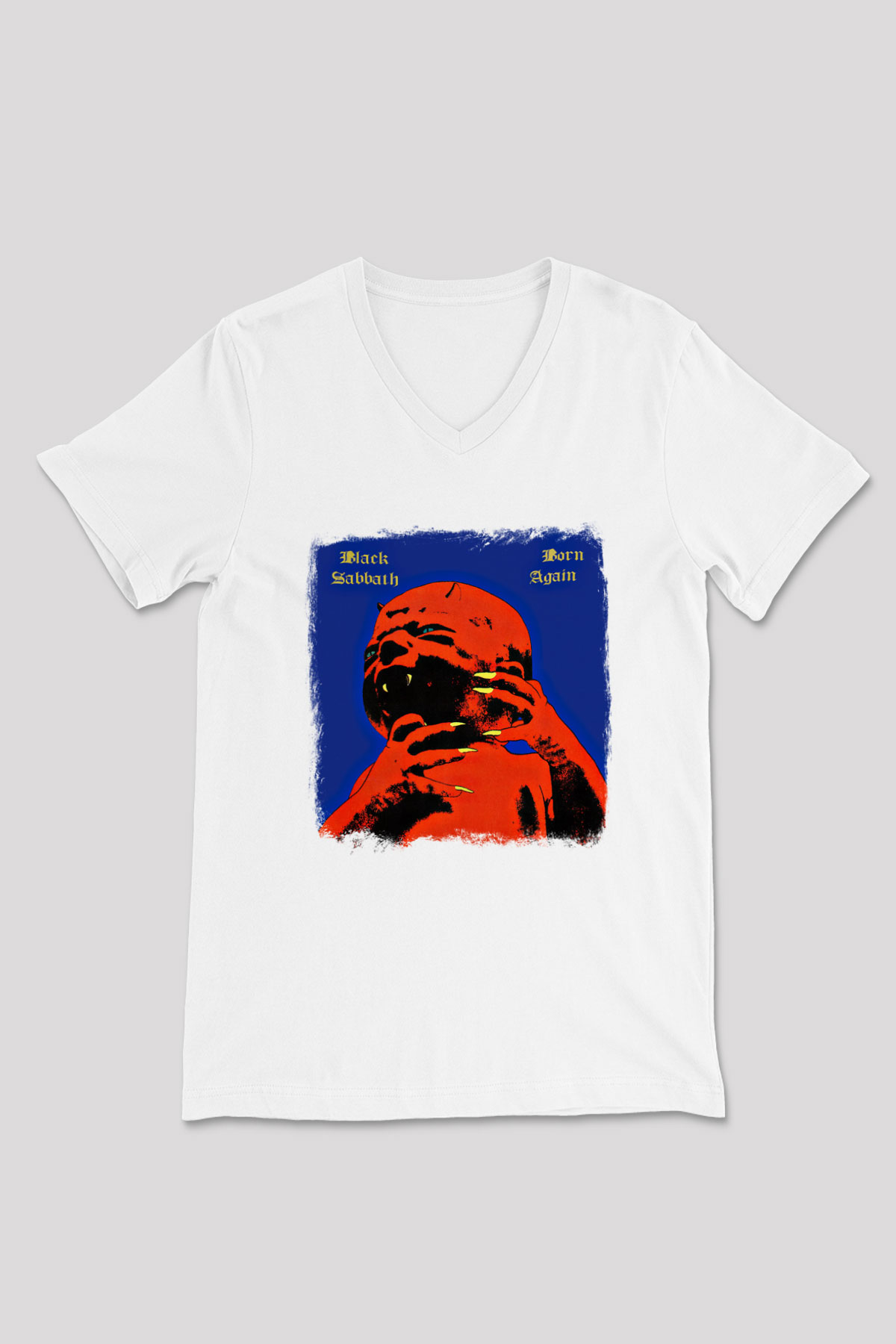Black Sabbath Baskılı Unisex Beyaz V Yaka Tişört