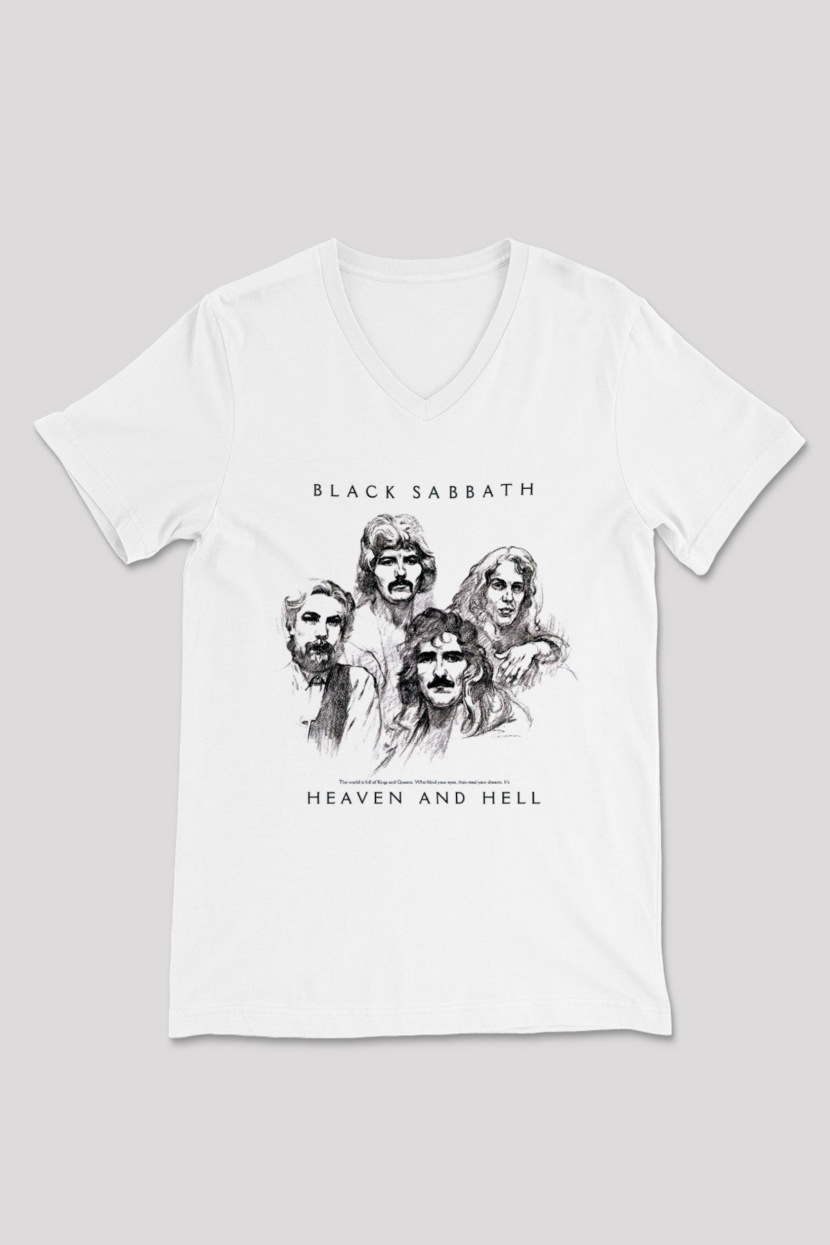 Black Sabbath Beyaz Unisex V Yaka Tişört