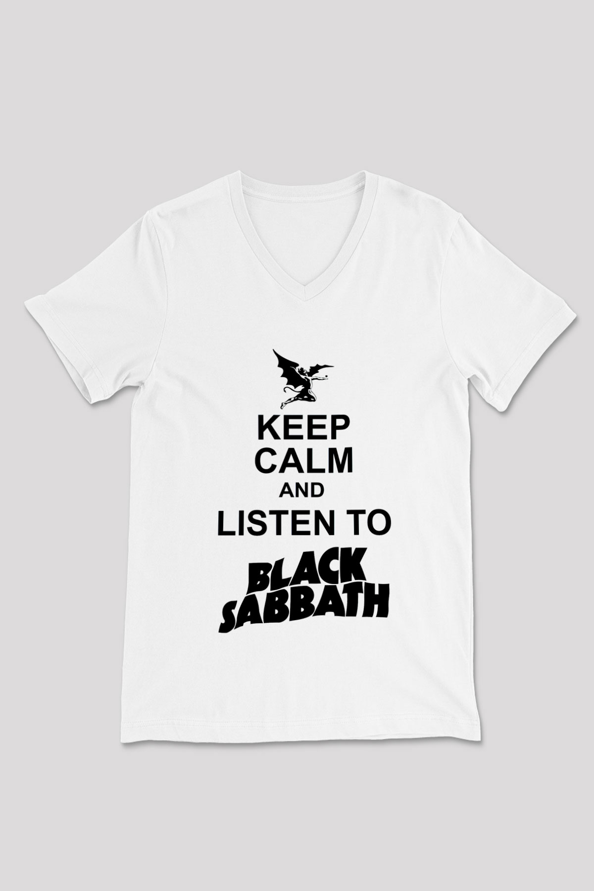 Black Sabbath Beyaz Unisex V Yaka Tişört T-Shirt