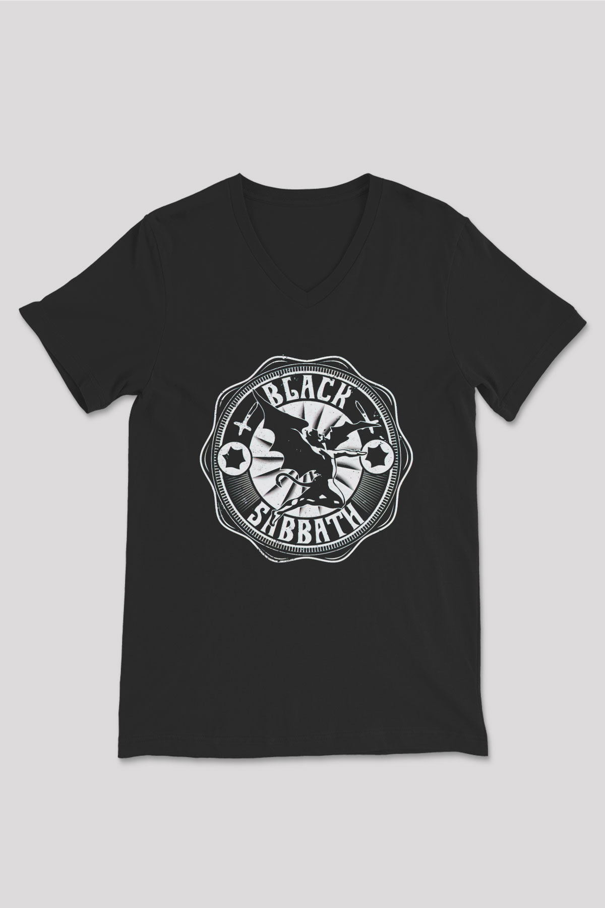 Black Sabbath Siyah Unisex V Yaka Tişört