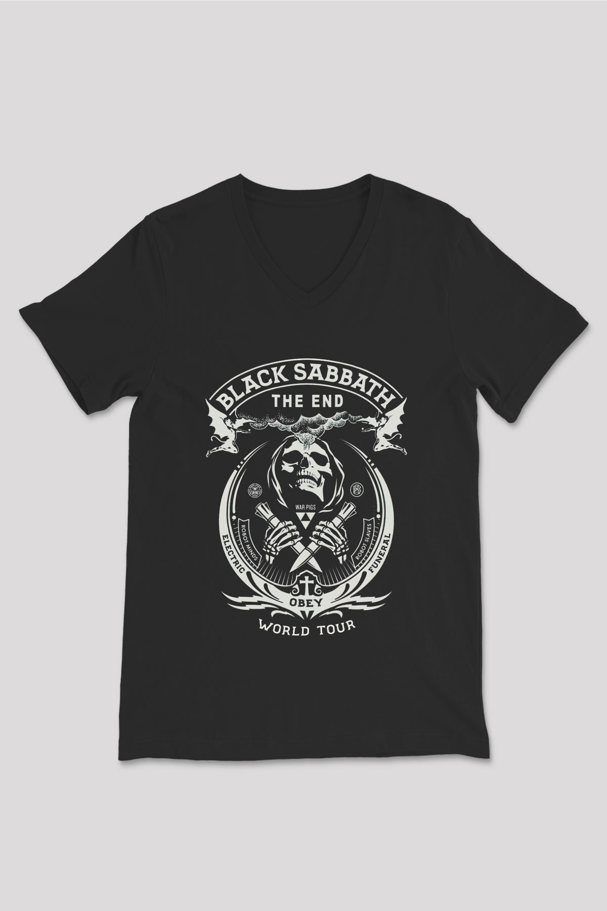 Black Sabbath Siyah Unisex V Yaka Tişört T-Shirt