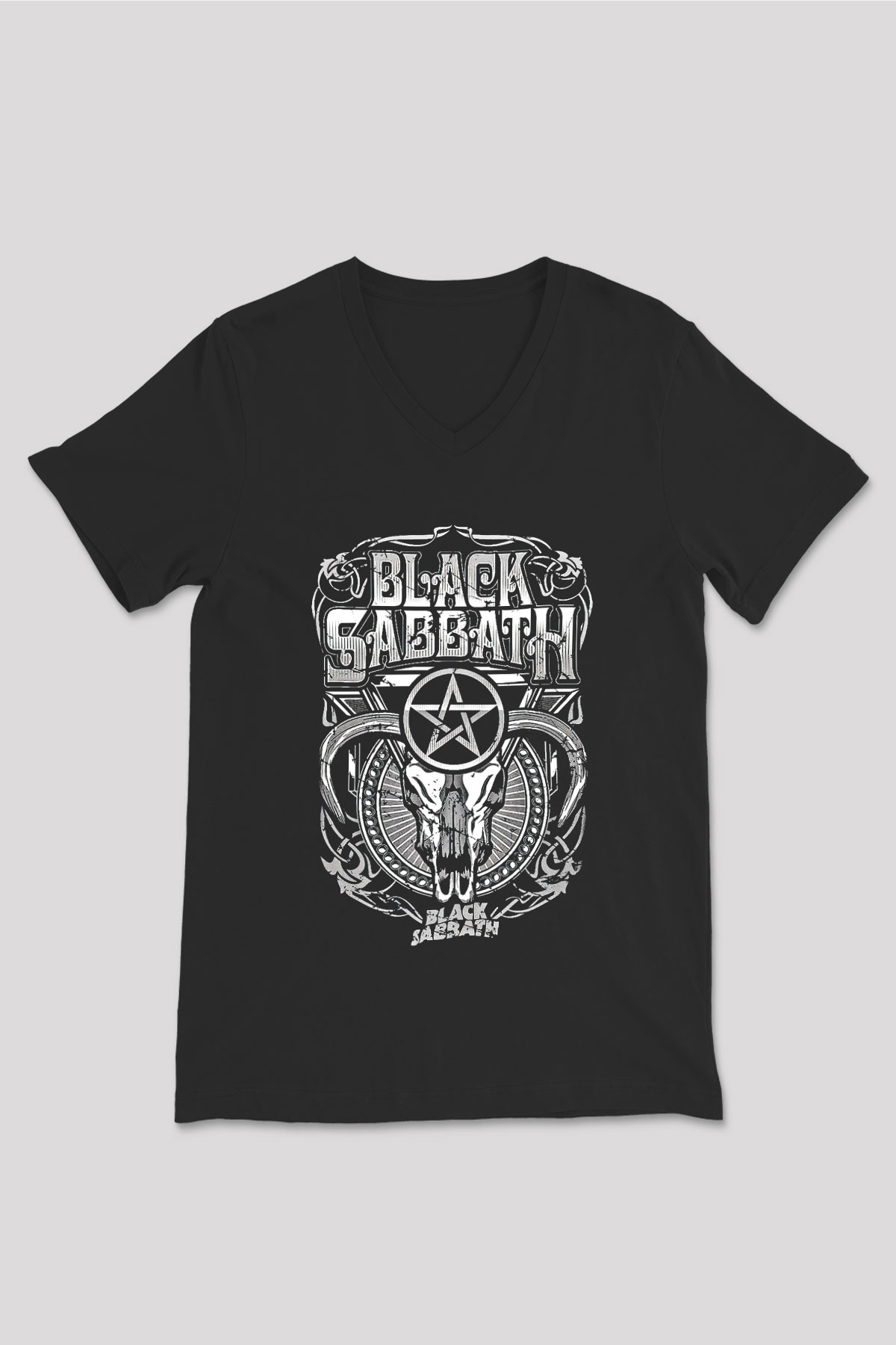 Black Sabbath Siyah Unisex V Yaka Tişört