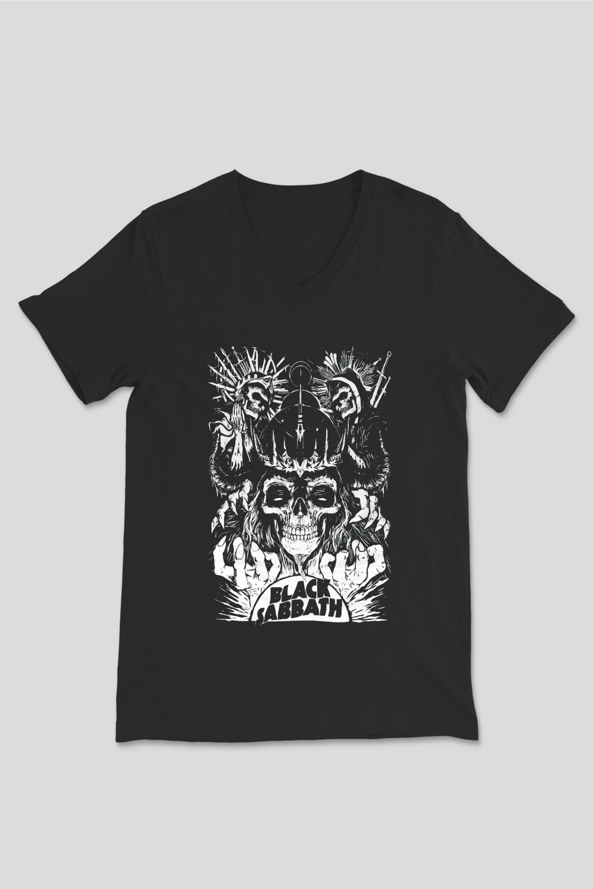 Black Sabbath Siyah Unisex V Yaka Tişört