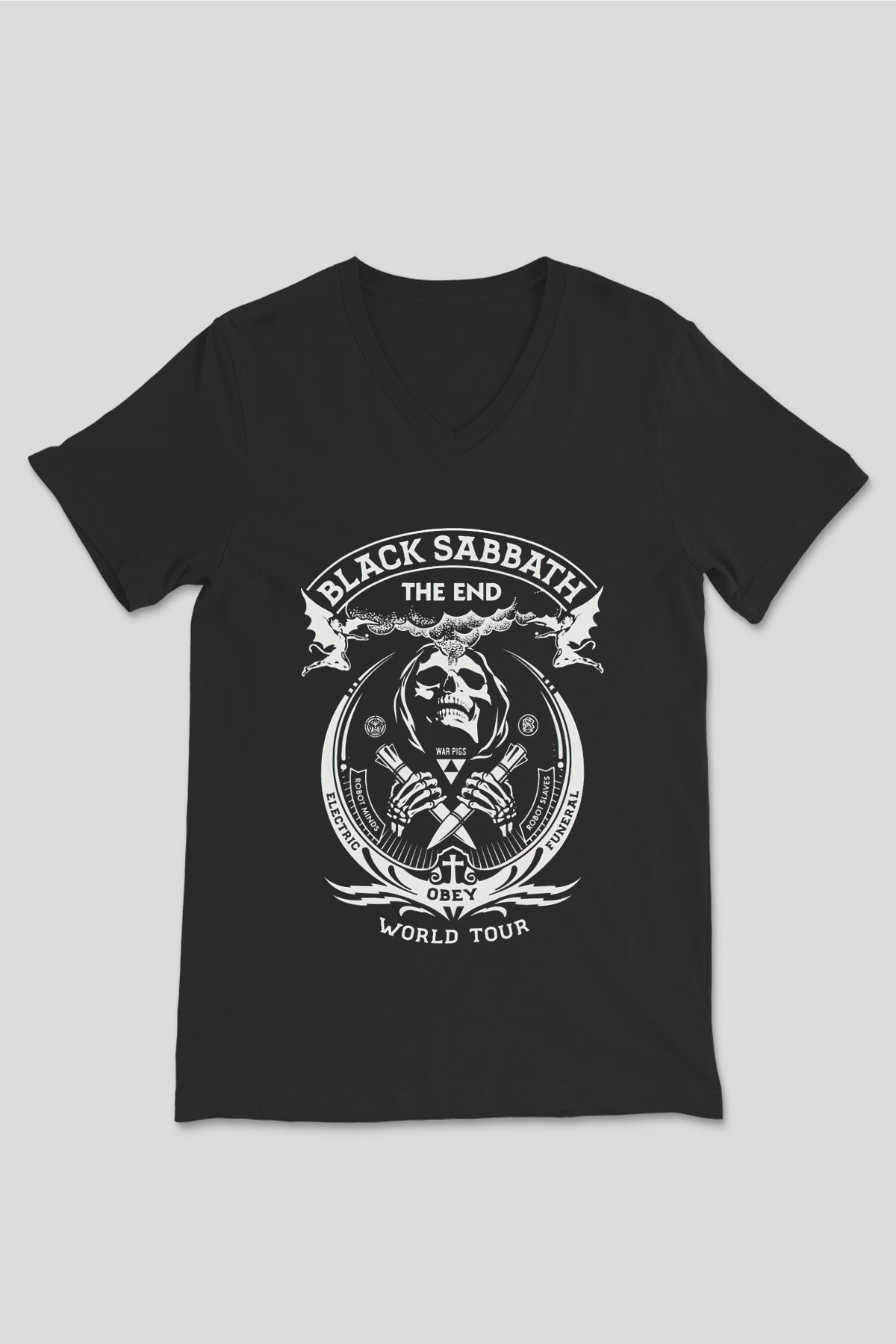 Black Sabbath Siyah Unisex V Yaka Tişört T-Shirt