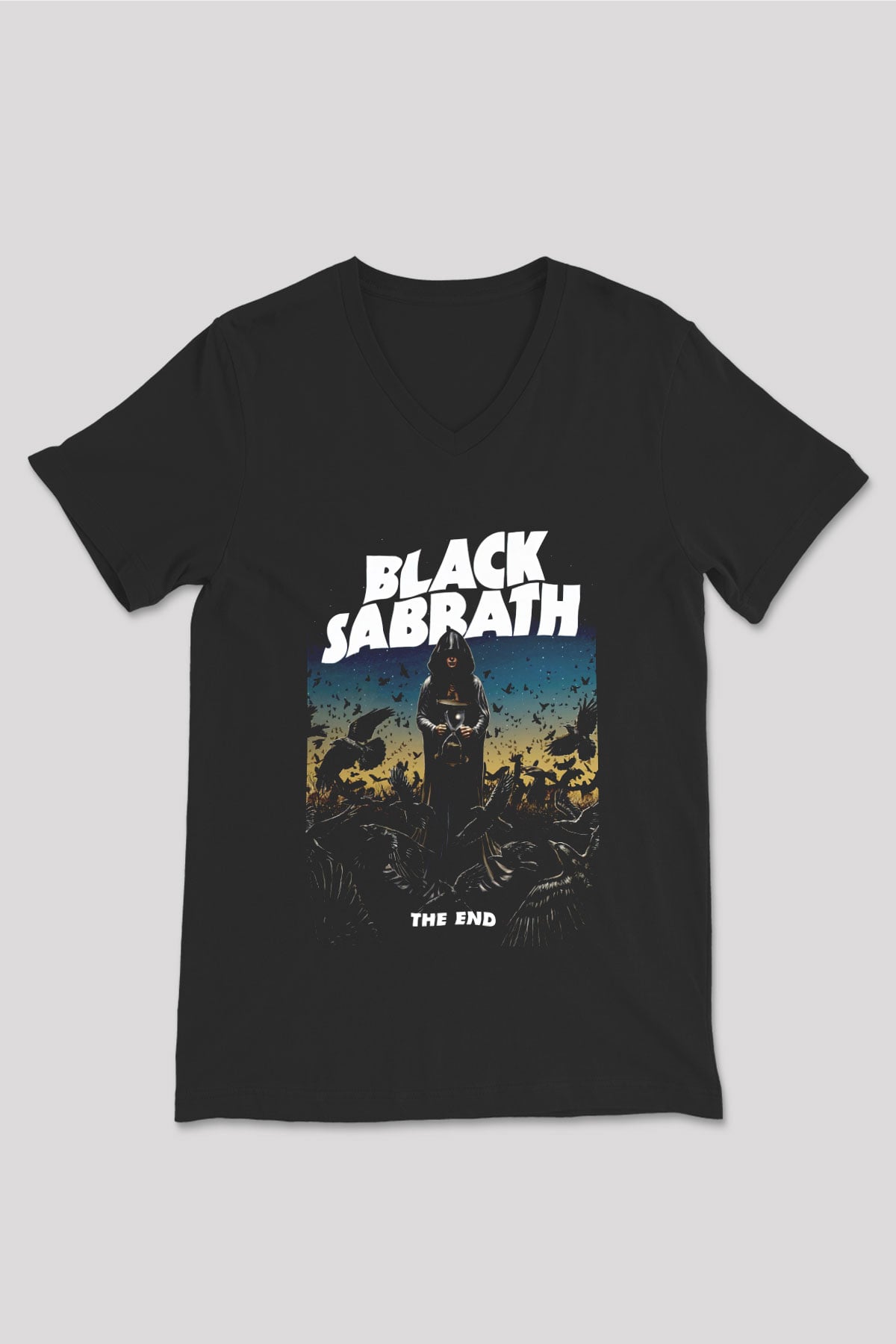 Black Sabbath The End Beyaz Unisex V Yaka Tişört