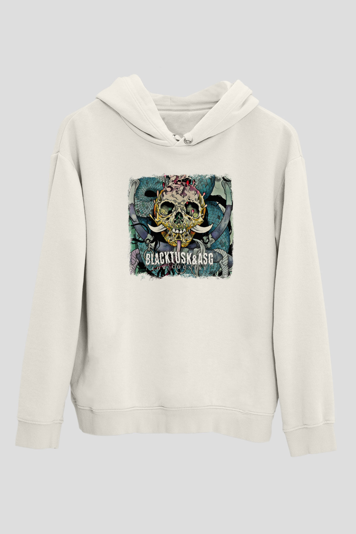 Black Tusk Baskılı Unisex Beyaz Hoodie