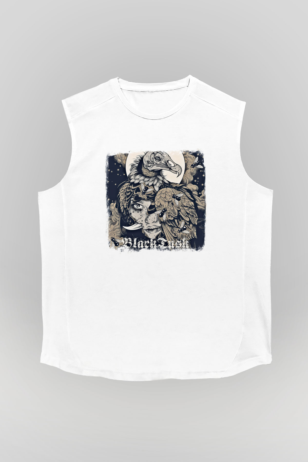 Black Tusk Baskılı Unisex Beyaz Kolsuz Tişört