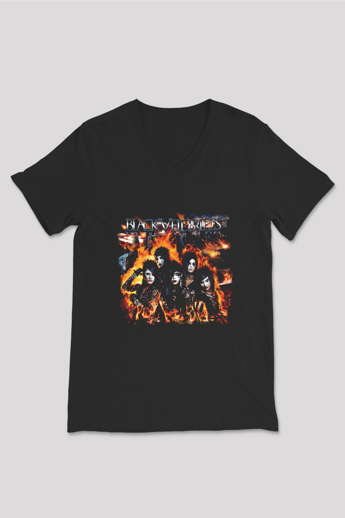 Black Veil Brides Baskılı Unisex Siyah V Yaka Tişört
