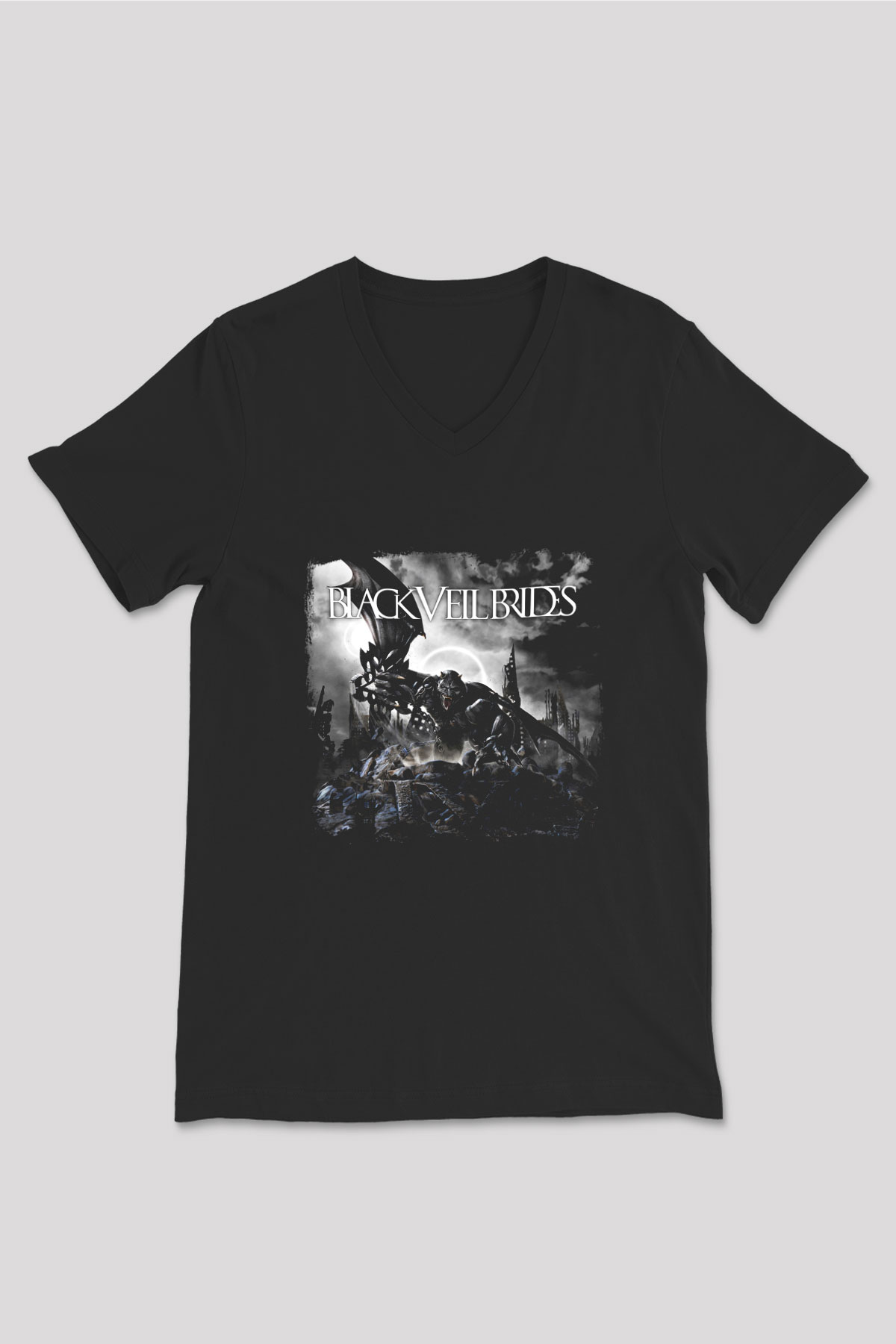 Black Veil Brides Baskılı Unisex Siyah V Yaka Tişört