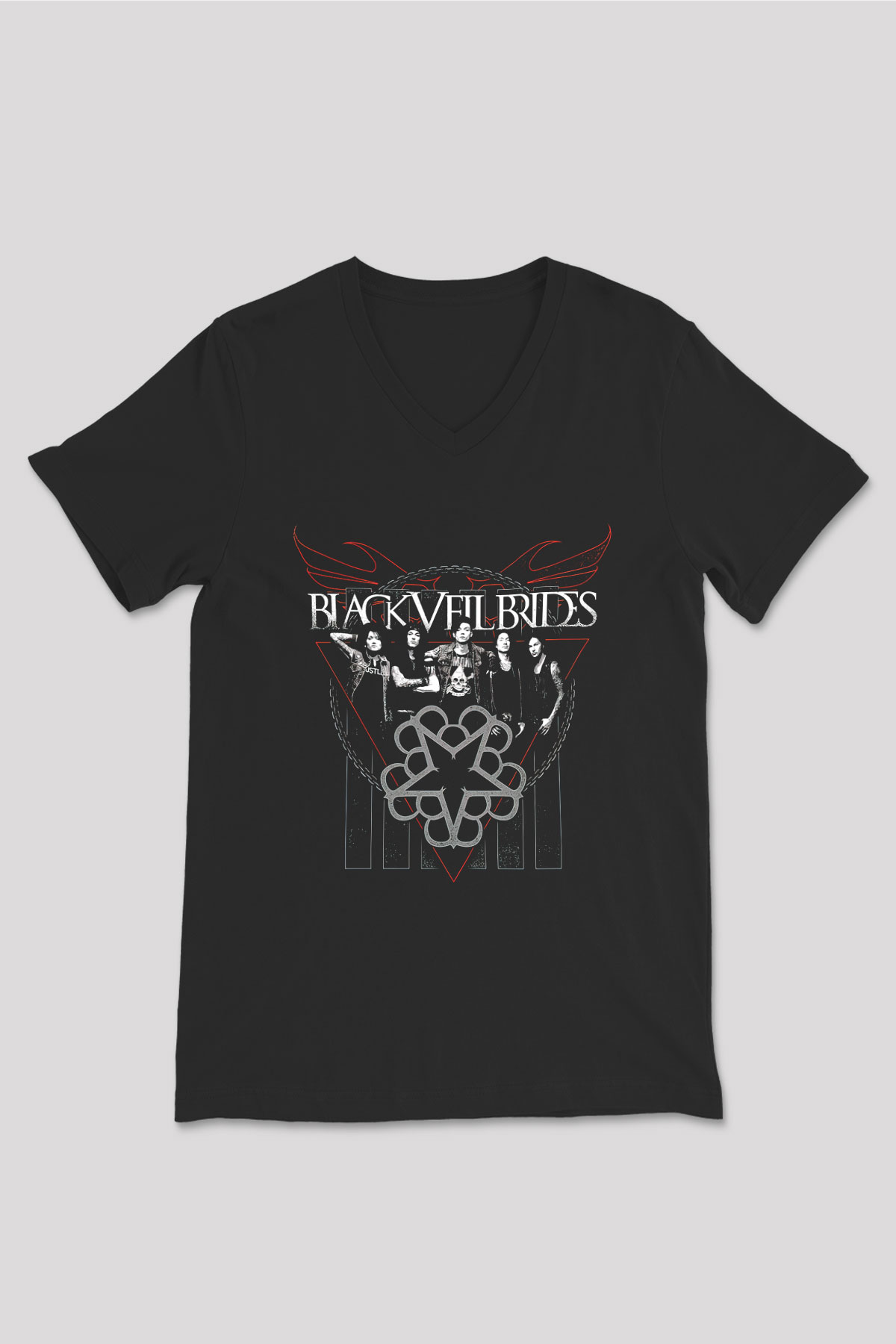 Black Veil Brides Siyah Unisex V Yaka Tişört T-Shirt