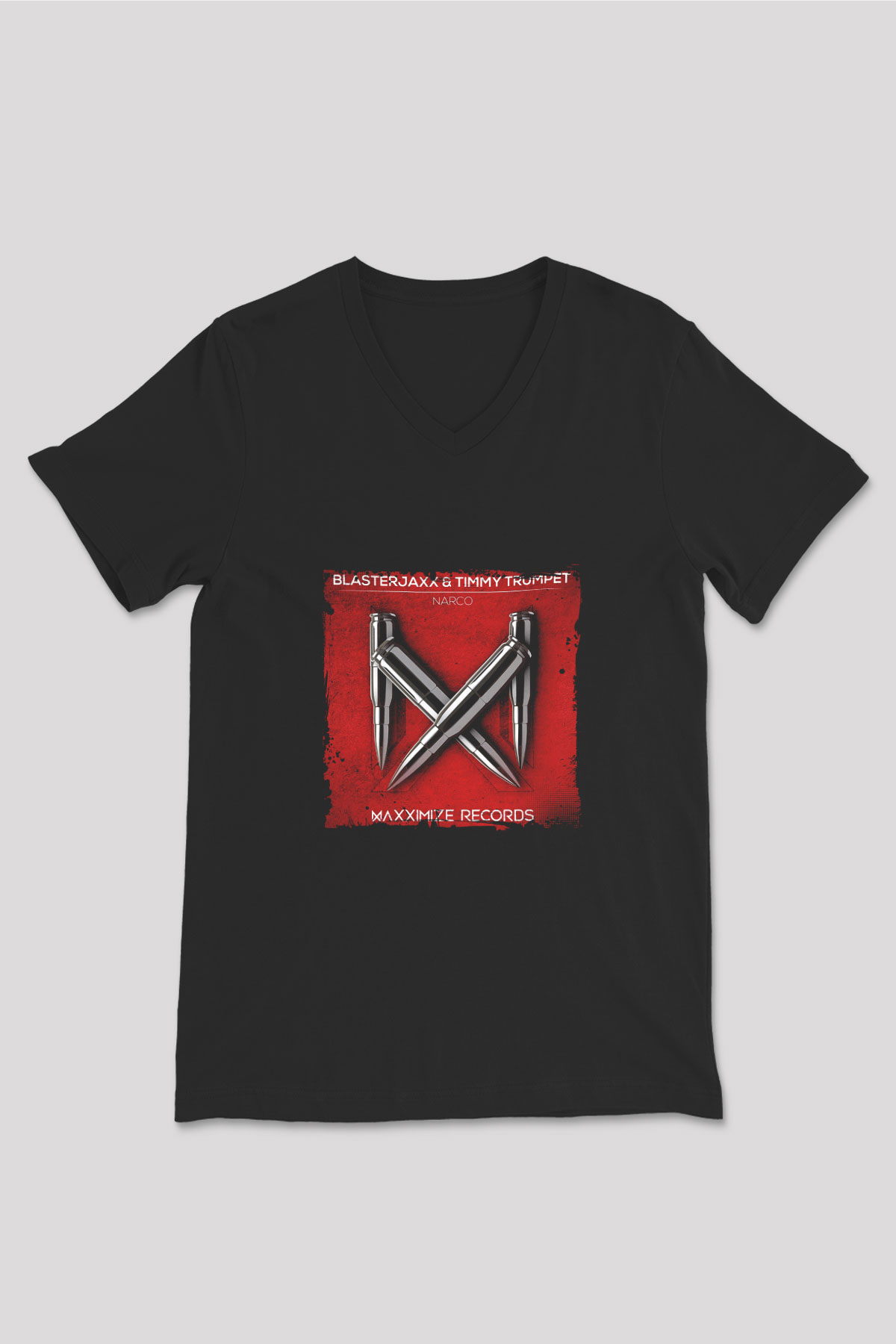 Blasterjaxx Baskılı Unisex Siyah V Yaka Tişört