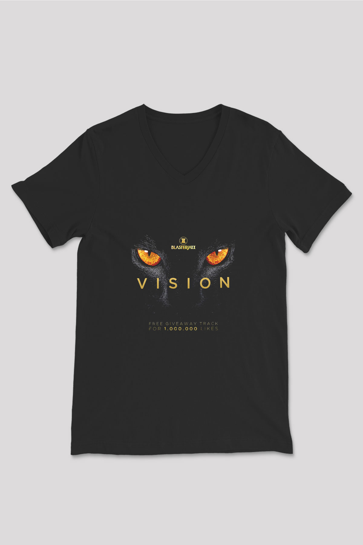 Blasterjaxx Baskılı Unisex Siyah V Yaka Tişört