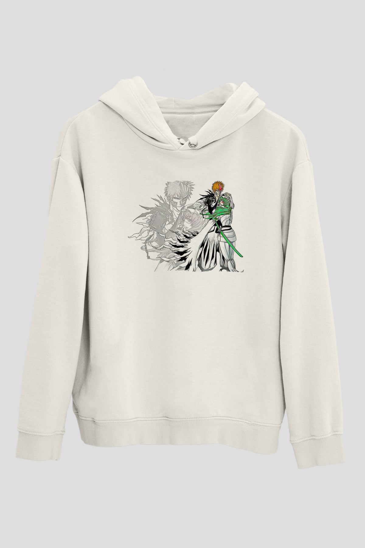 Bleach Baskılı Beyaz Unisex Hoodie