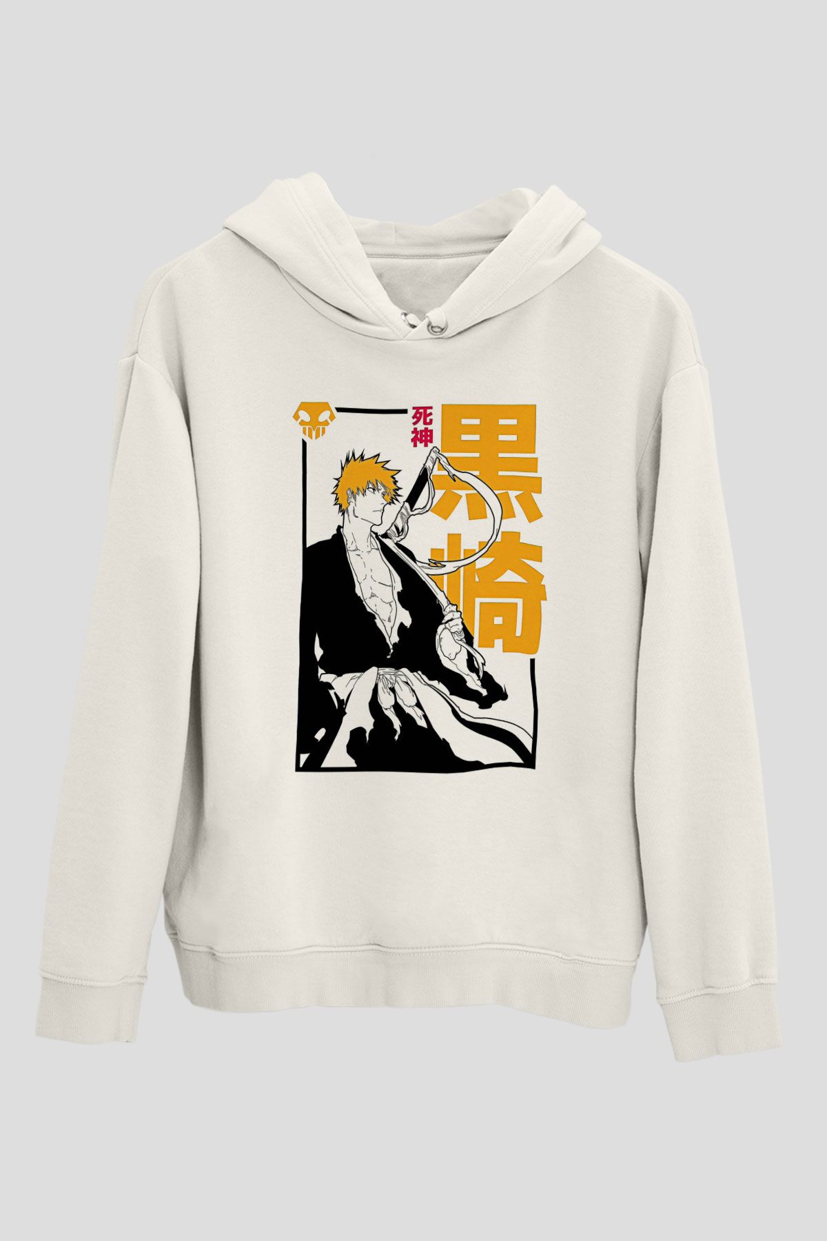 Bleach Baskılı Beyaz Unisex Hoodie