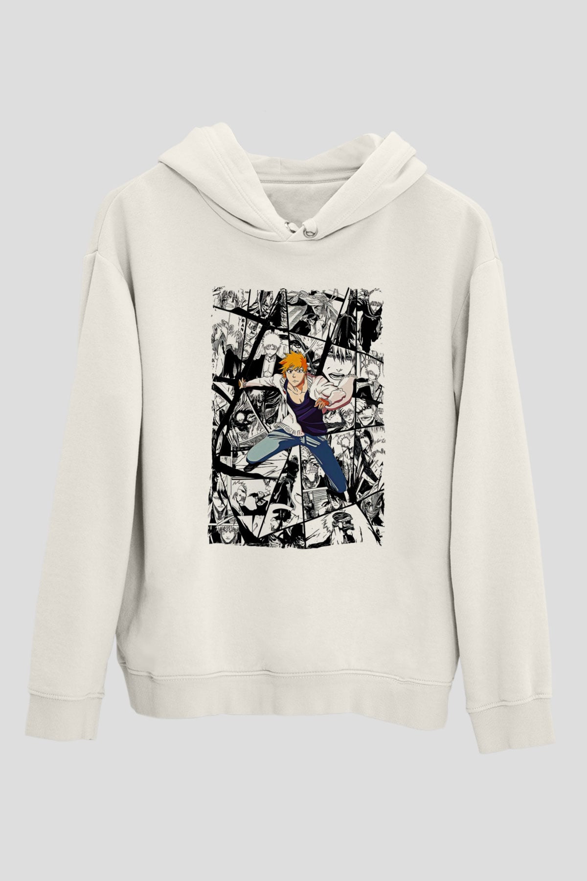 Bleach Baskılı Beyaz Unisex Hoodie