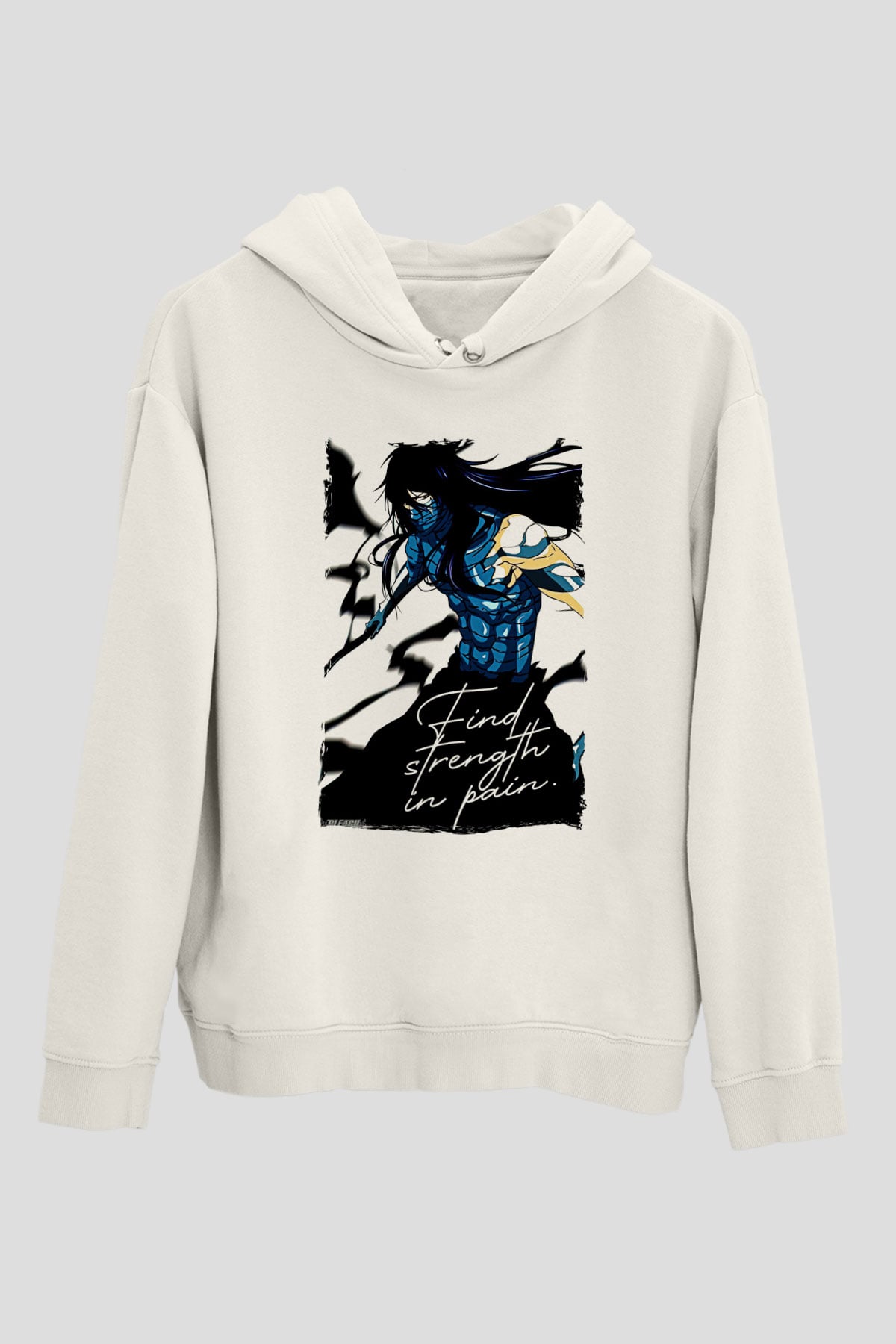 Bleach Baskılı Beyaz Unisex Hoodie