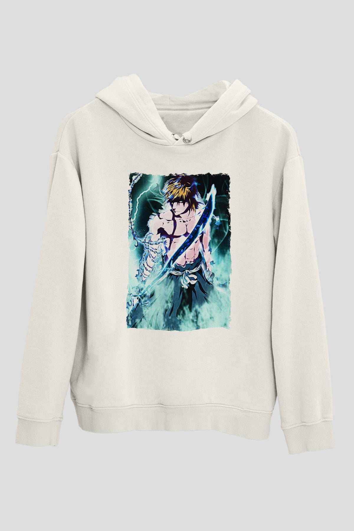 Bleach Baskılı Beyaz Unisex Hoodie
