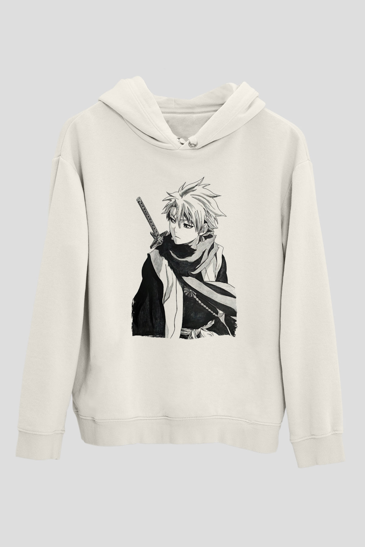 Bleach Baskılı Beyaz Unisex Hoodie