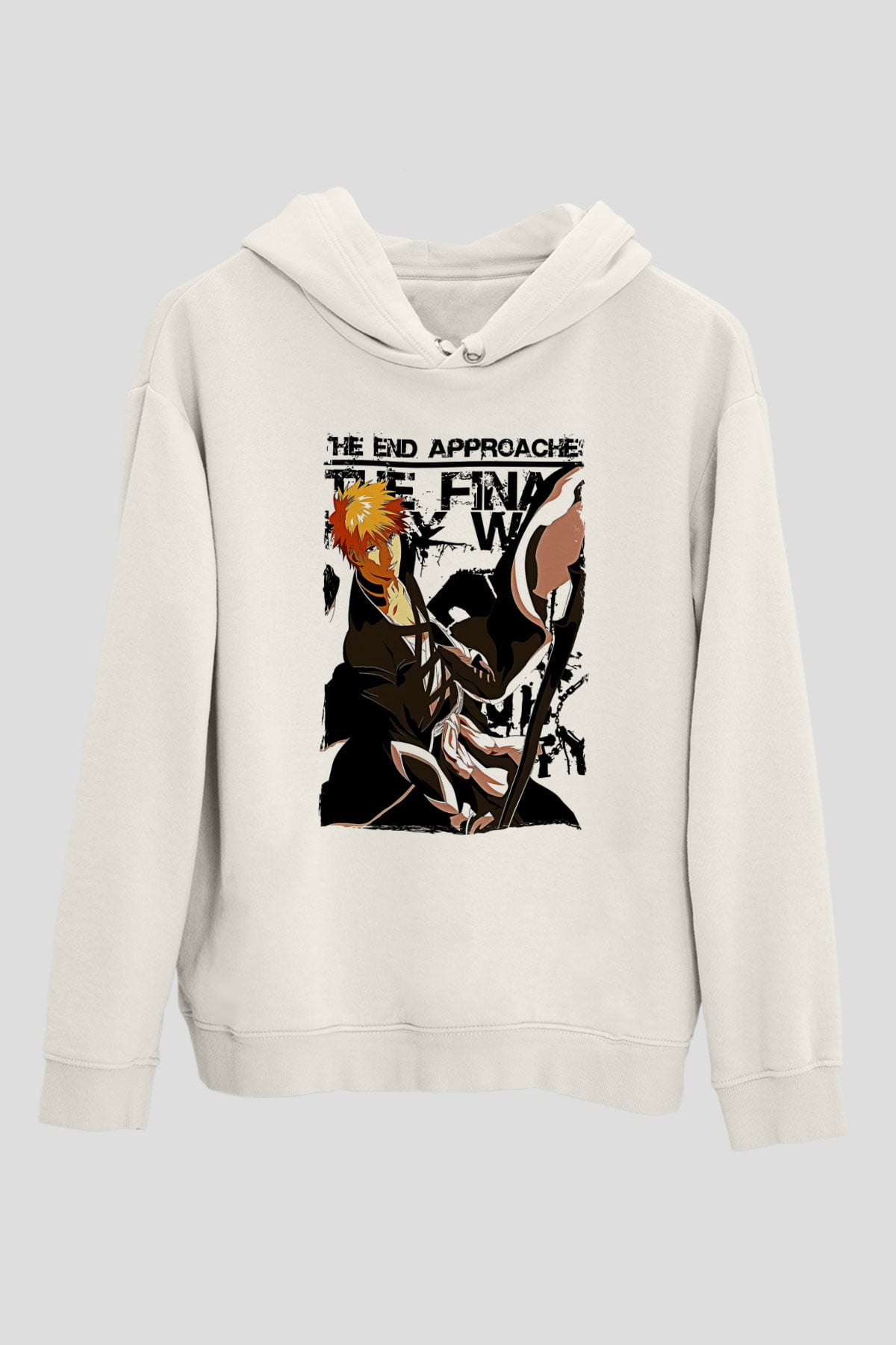 Bleach Baskılı Beyaz Unisex Hoodie