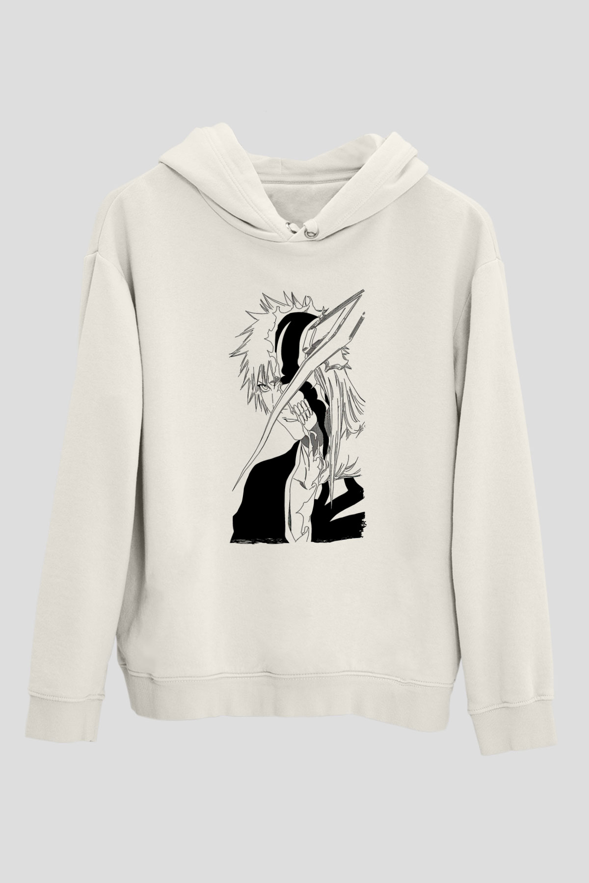 Bleach Baskılı Beyaz Unisex Hoodie