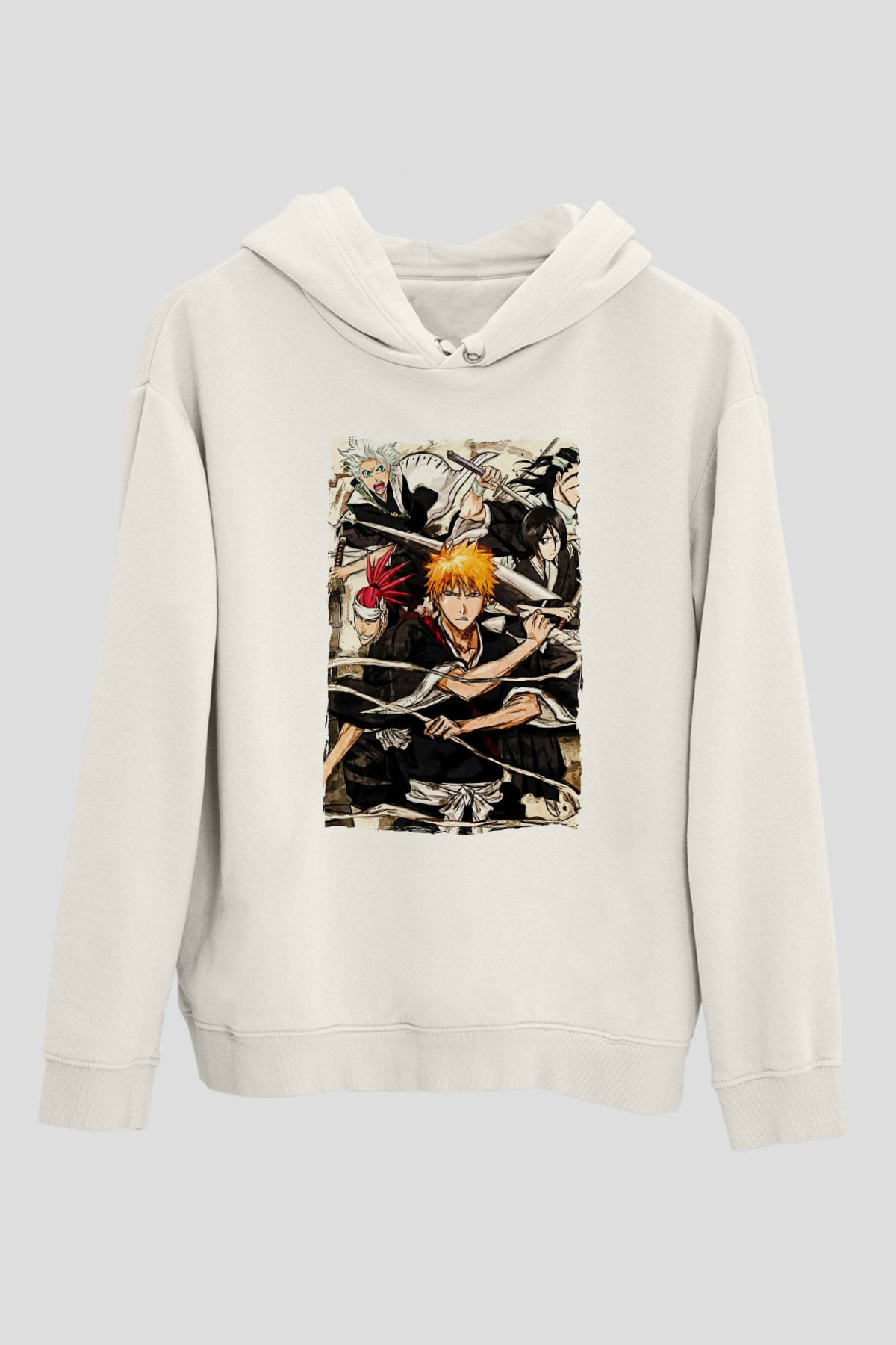 Bleach Baskılı Beyaz Unisex Hoodie