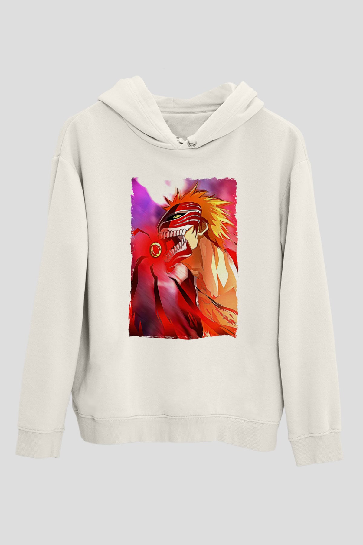 Bleach Baskılı Beyaz Unisex Hoodie