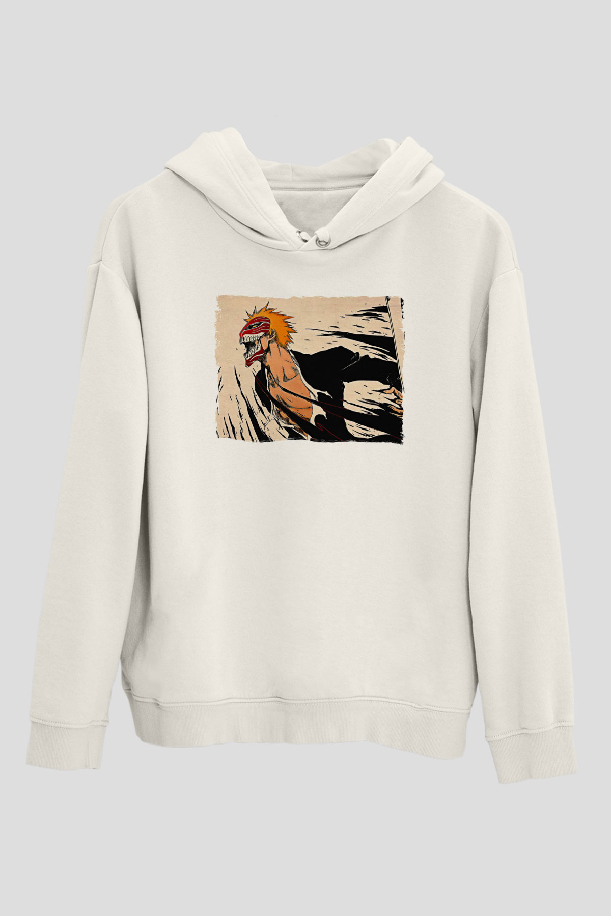 Bleach Baskılı Beyaz Unisex Hoodie