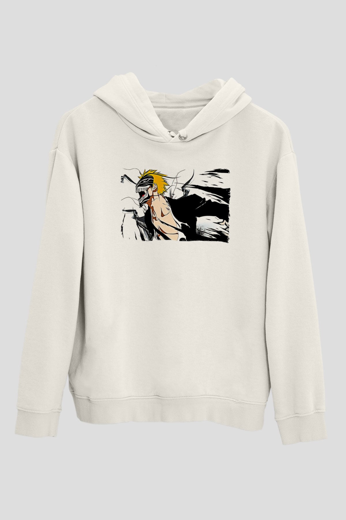 Bleach Baskılı Beyaz Unisex Hoodie