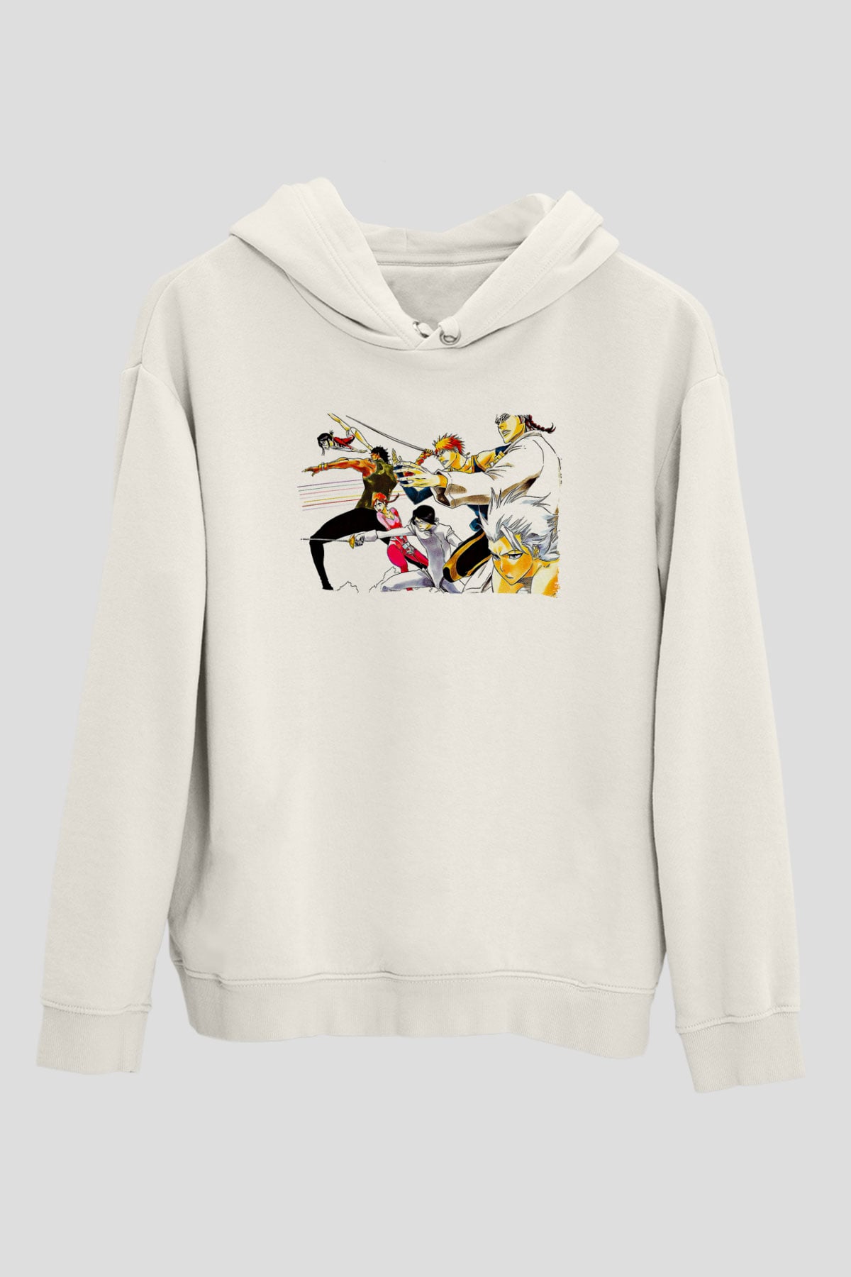 Bleach Baskılı Beyaz Unisex Hoodie