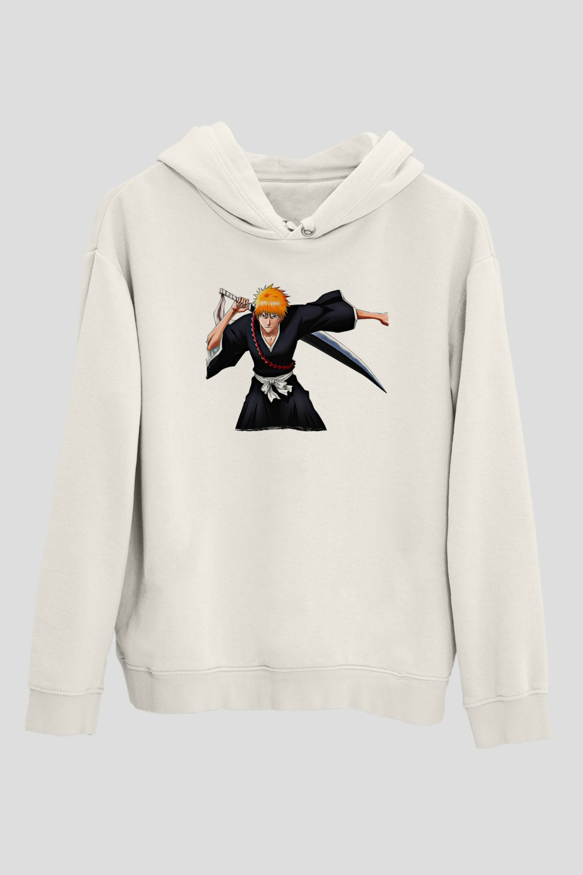 Bleach Baskılı Beyaz Unisex Hoodie