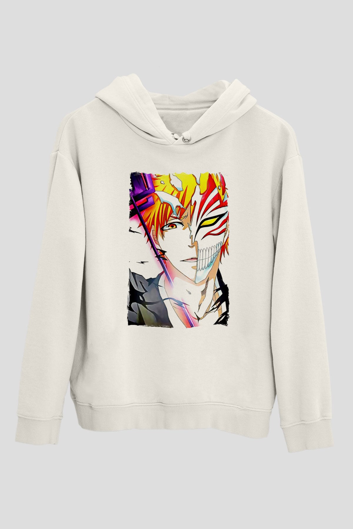 Bleach Baskılı Beyaz Unisex Hoodie