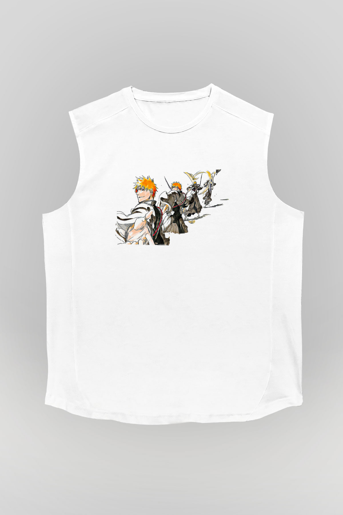 Bleach Baskılı Beyaz Unisex Kolsuz Tişört - Tshirt
