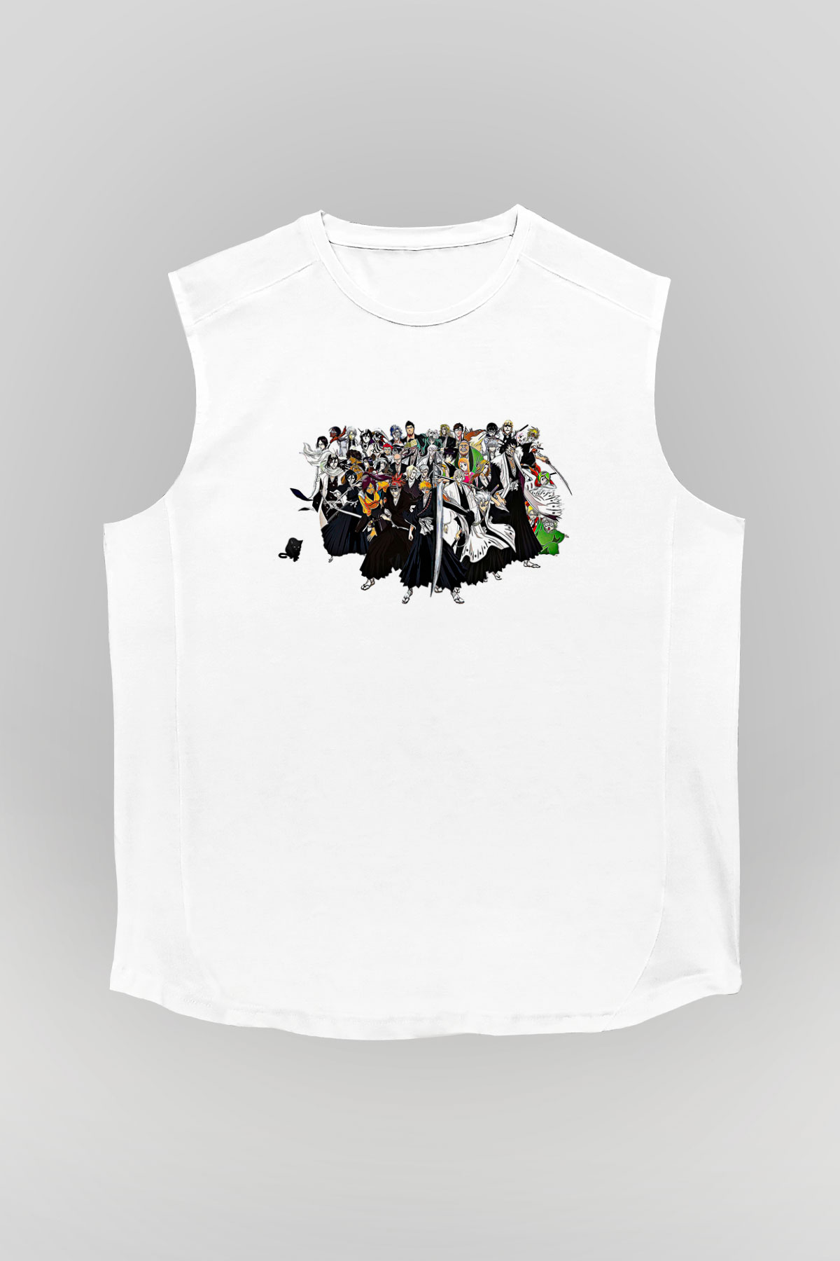 Bleach Baskılı Beyaz Unisex Kolsuz Tişört - Tshirt